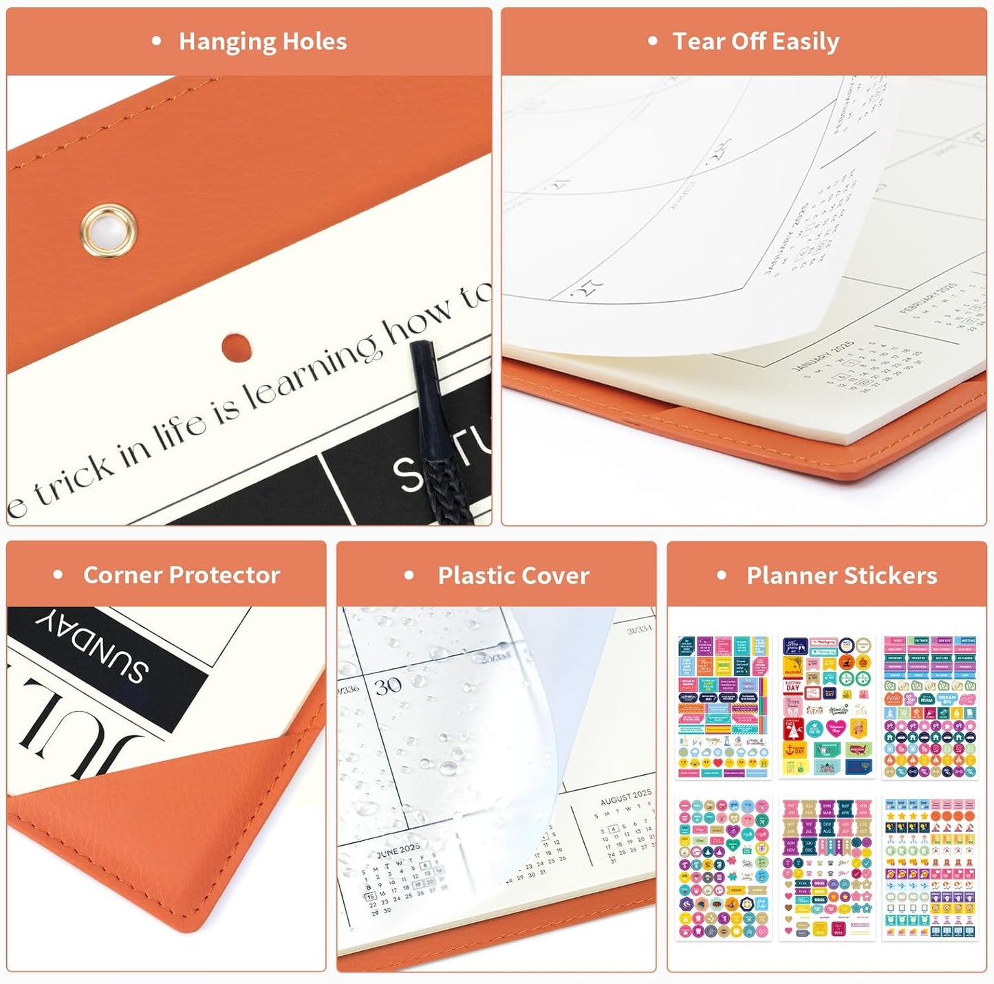 Ospelelf Large Desk Calendar 2025-2026 with Protective Cover, 18 Months Planner Pad from July 2025 to Dec 2026, 22" x 17" Wall Calendar with PU Leather Pad for Home or Office, Orange