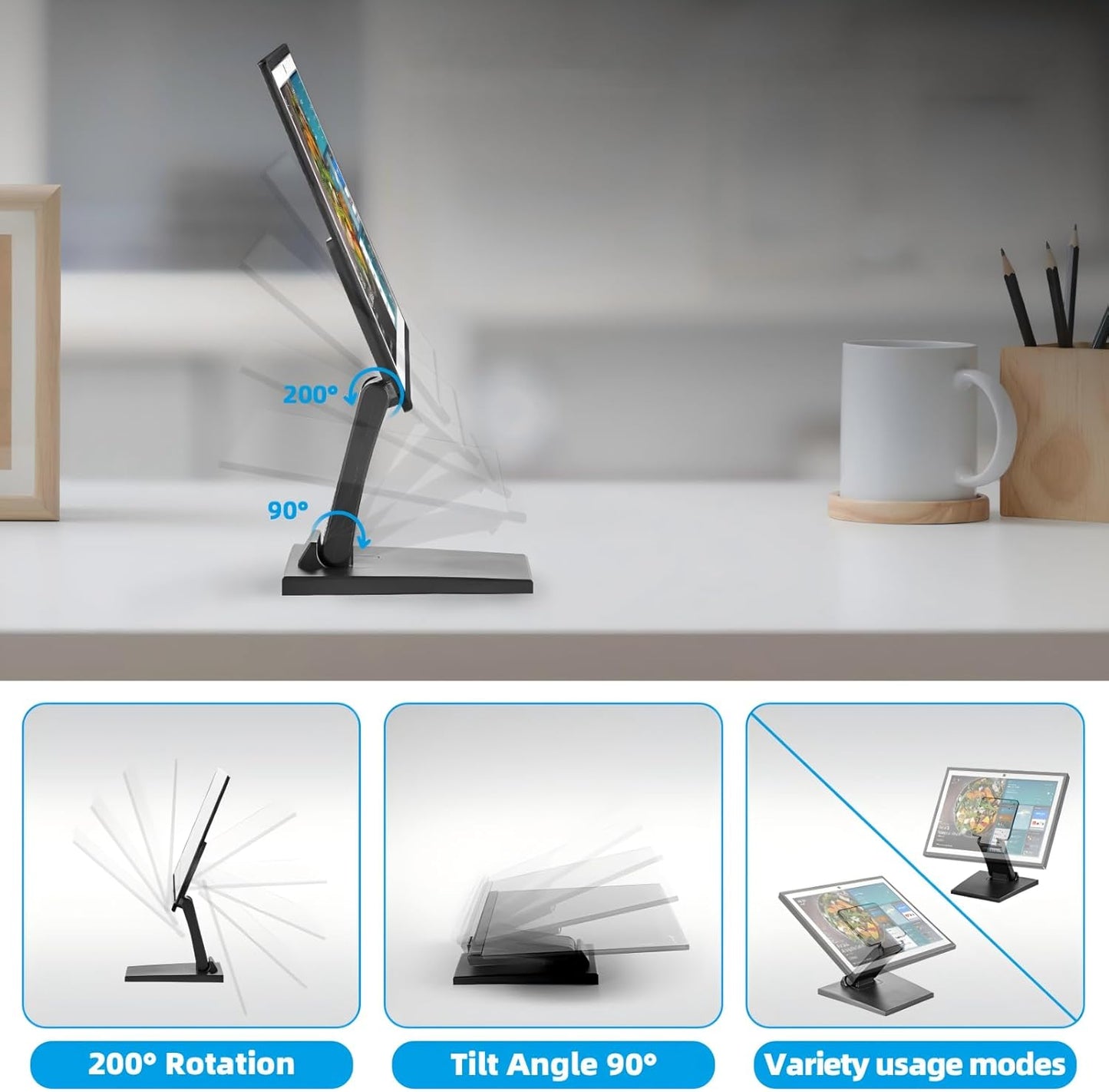 Jakeko Lay Flat Low Profile Monitor Stand - For 14-24" Screens Ergonomic Adjustable Desktop Mount With 100x100mm Compatibility