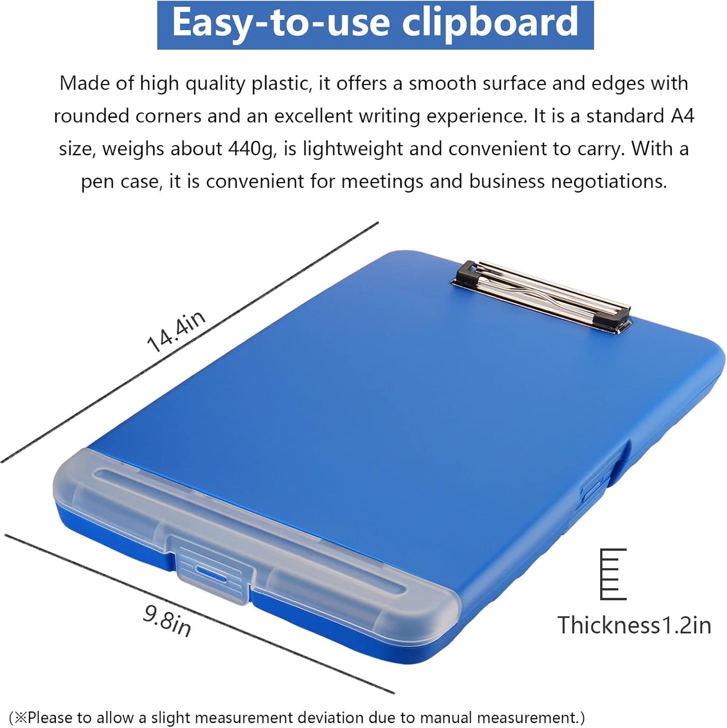 Clipboard with Storage, A4 Binder Clipboards with Pen Holder,Heavy Duty Plastic Storage Clipboards with Low Profile Clip,Nursing Clipboard Folder Side-Opening,Smooth Writing Clip Board for Office-Blue