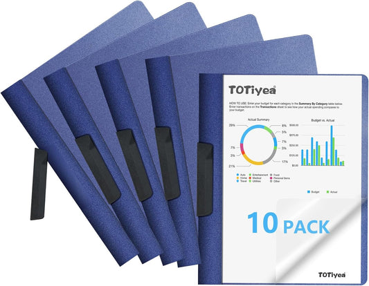 TOTiyea 10 Pack Clear Report Covers with Swing Clip, File Folder with Swing Clip, 30 Sheets Capacity, Slide Locking Report Covers, Letter Size (Navy, 10 Pack)