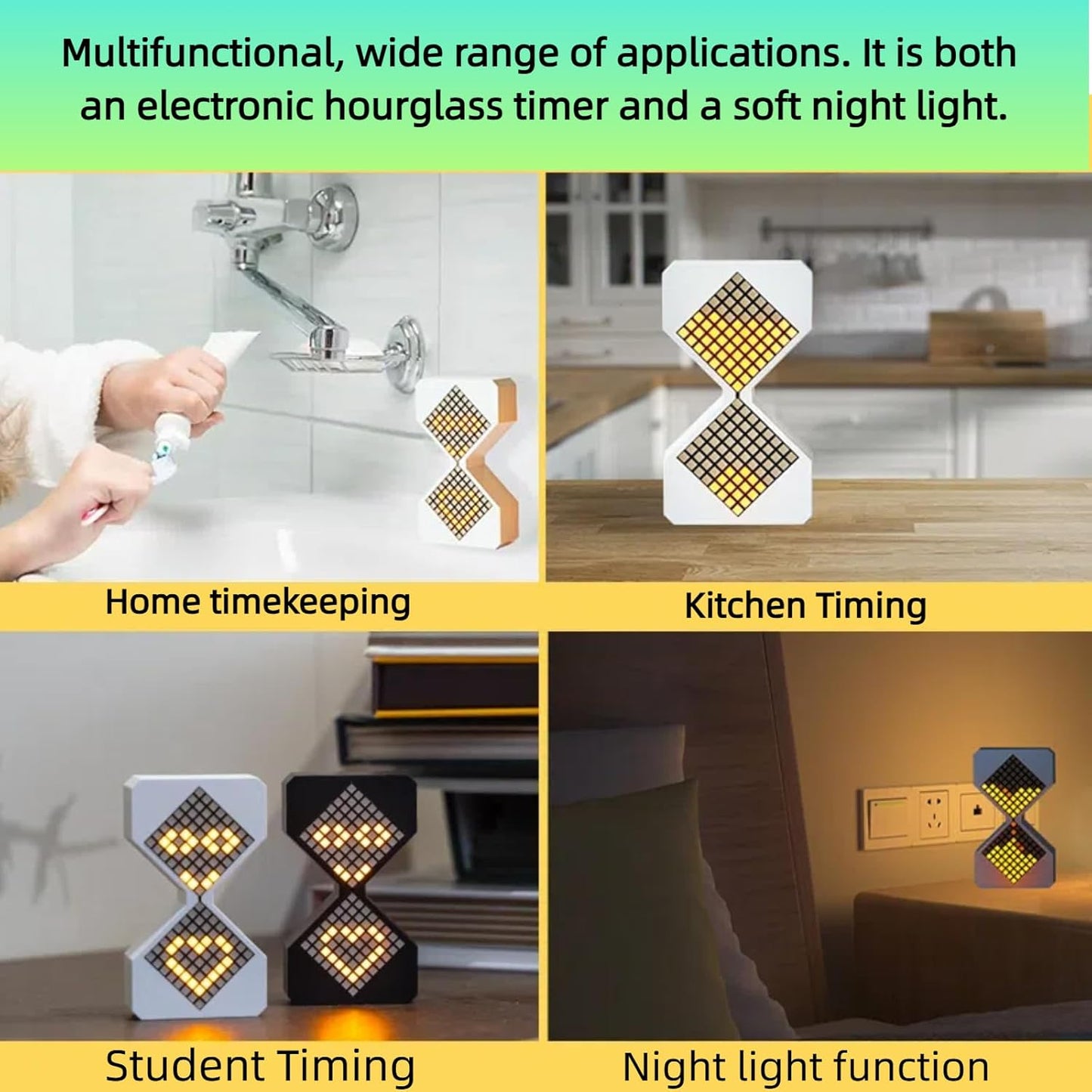 Digital Hourglass 1-30 Minute Freely Adjustable Gravity Timer Dynamic Flow Cube Led Night Light Hourglass Timer for Classroom Home Office Cooking (White, Yellow Light Source)