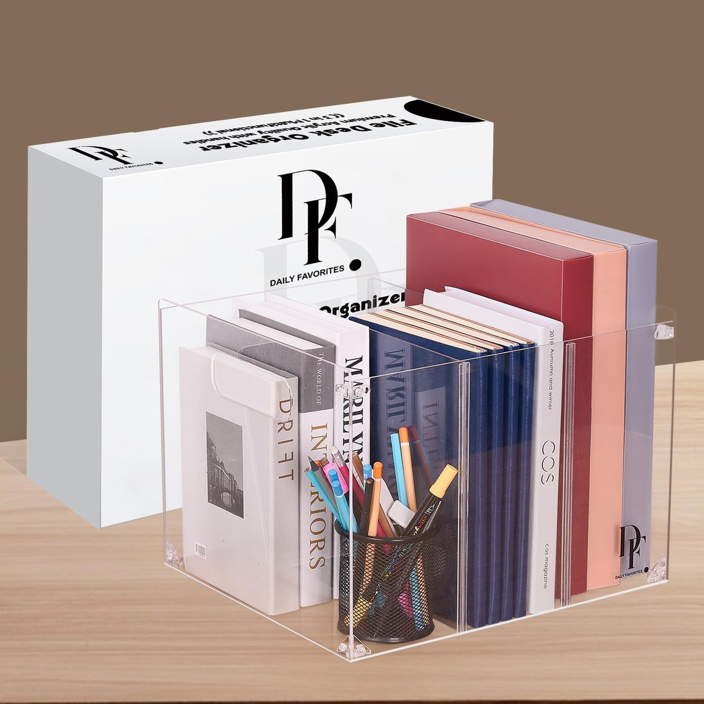 DF 3-Section Acrylic File Organizer with Handles – Clear File box for Documents, Books & Office Supplies – Desktop Hanging File Organizer - Compact and Durable Design for Home or Office Use