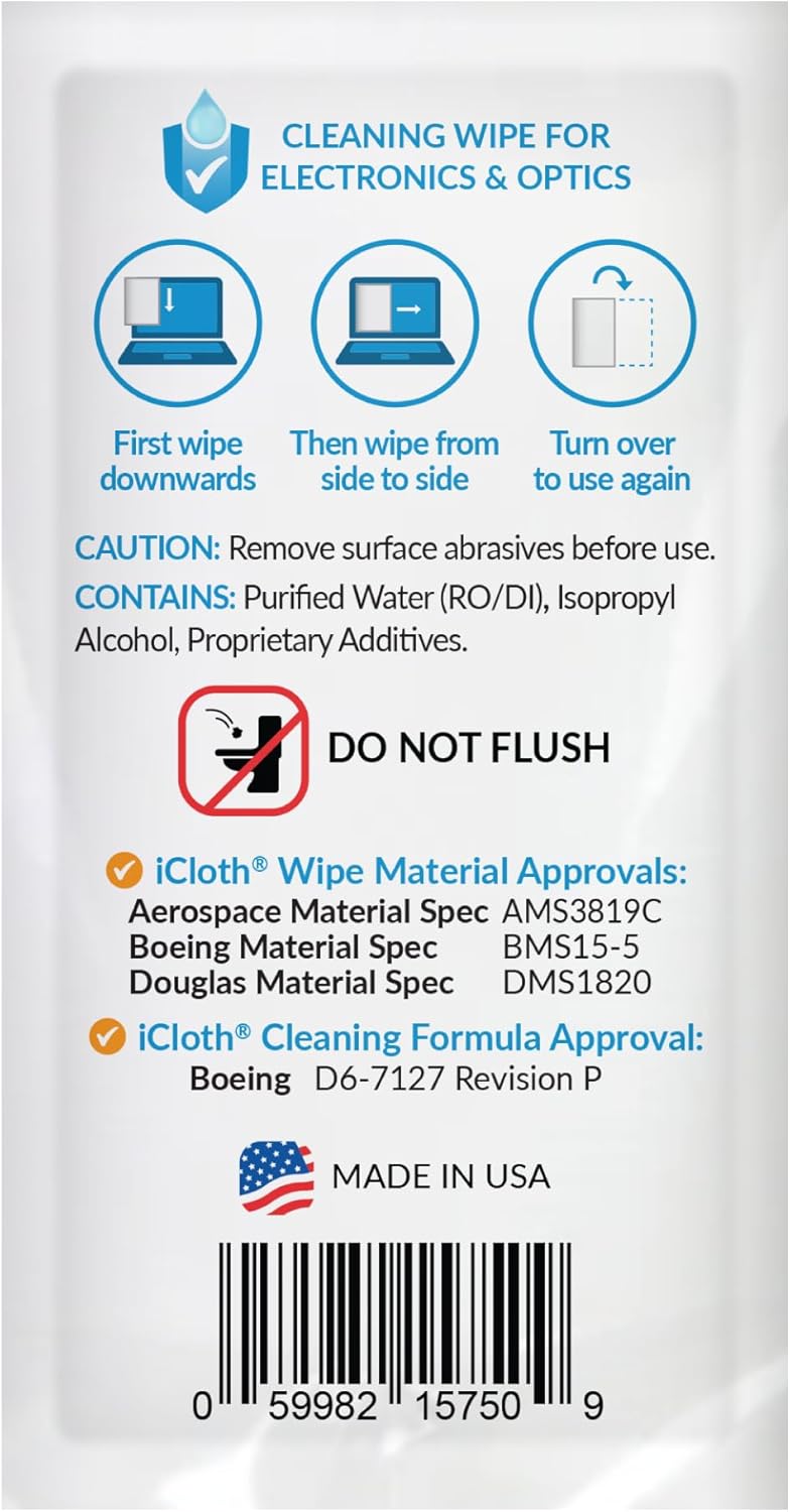 iCloth Large Screen Cleaning Wipes for Electronics, Lint-Free and Streak-Free, Fast-Drying, Removes Dust, Fingerprints, and Smudges (1200 Wipes)