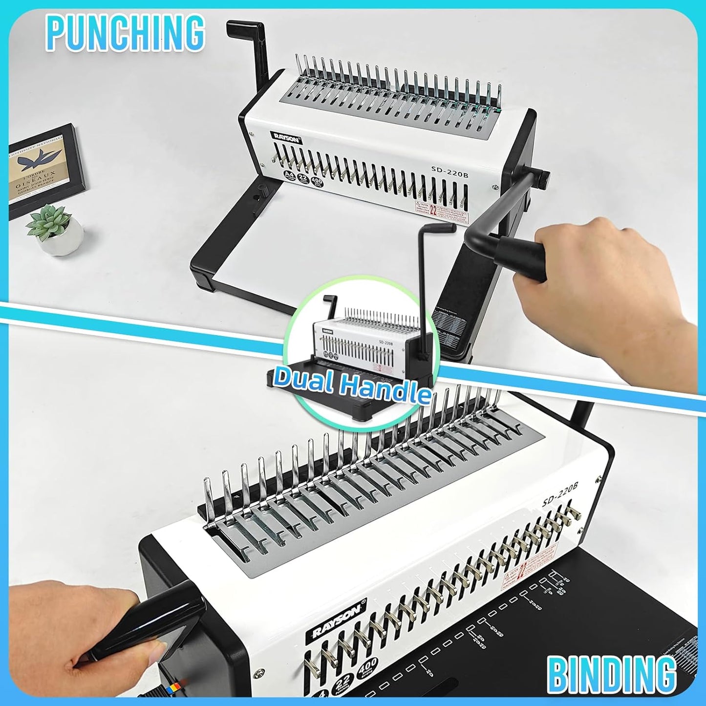 Rayson SD-220B Binding Machine, 21 Holes Comb Binding Machine, Max. Punch 20 Sheets & Binding 400 Sheets