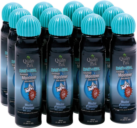 Quality Park Bulk Dab-N-Seal Envelope Moistener with Adhesive, for Securely Sealing Envelopes, Paper Crafts & More, 50mL Bottles, 12 Pack (QUA46062)