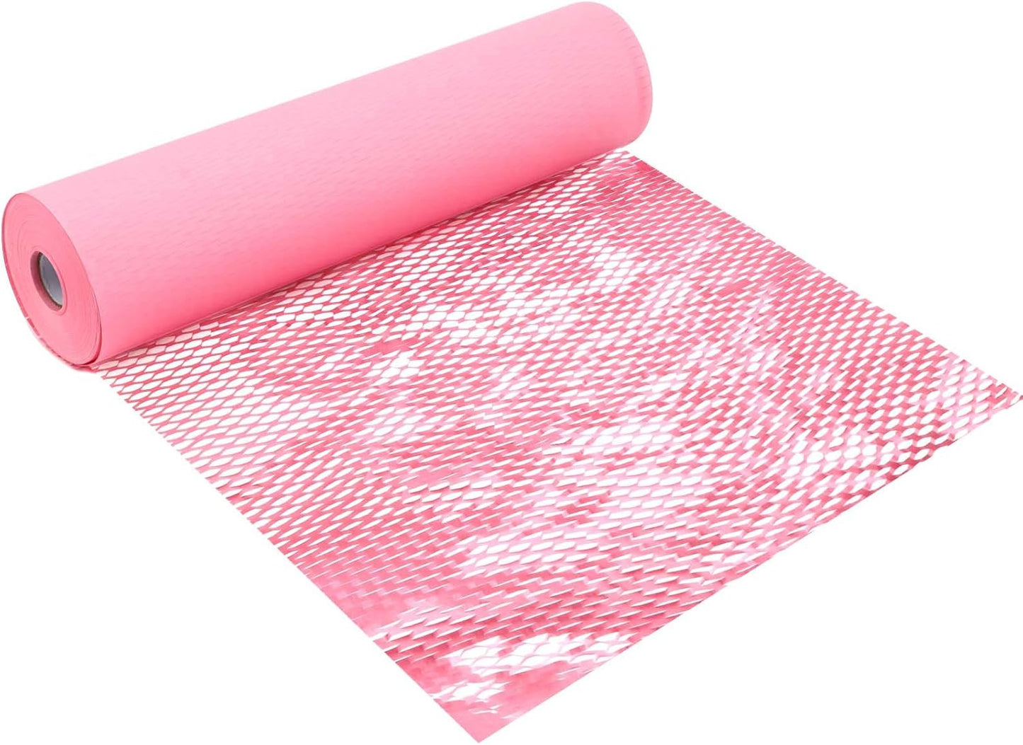 JAPCHET 15 In x 328 Ft Pink Honeycomb Packing Paper, Honeycomb Paper with Sticker Labels and 10 m Rope Honeycomb Wrap Roll for Packaging and Shipping