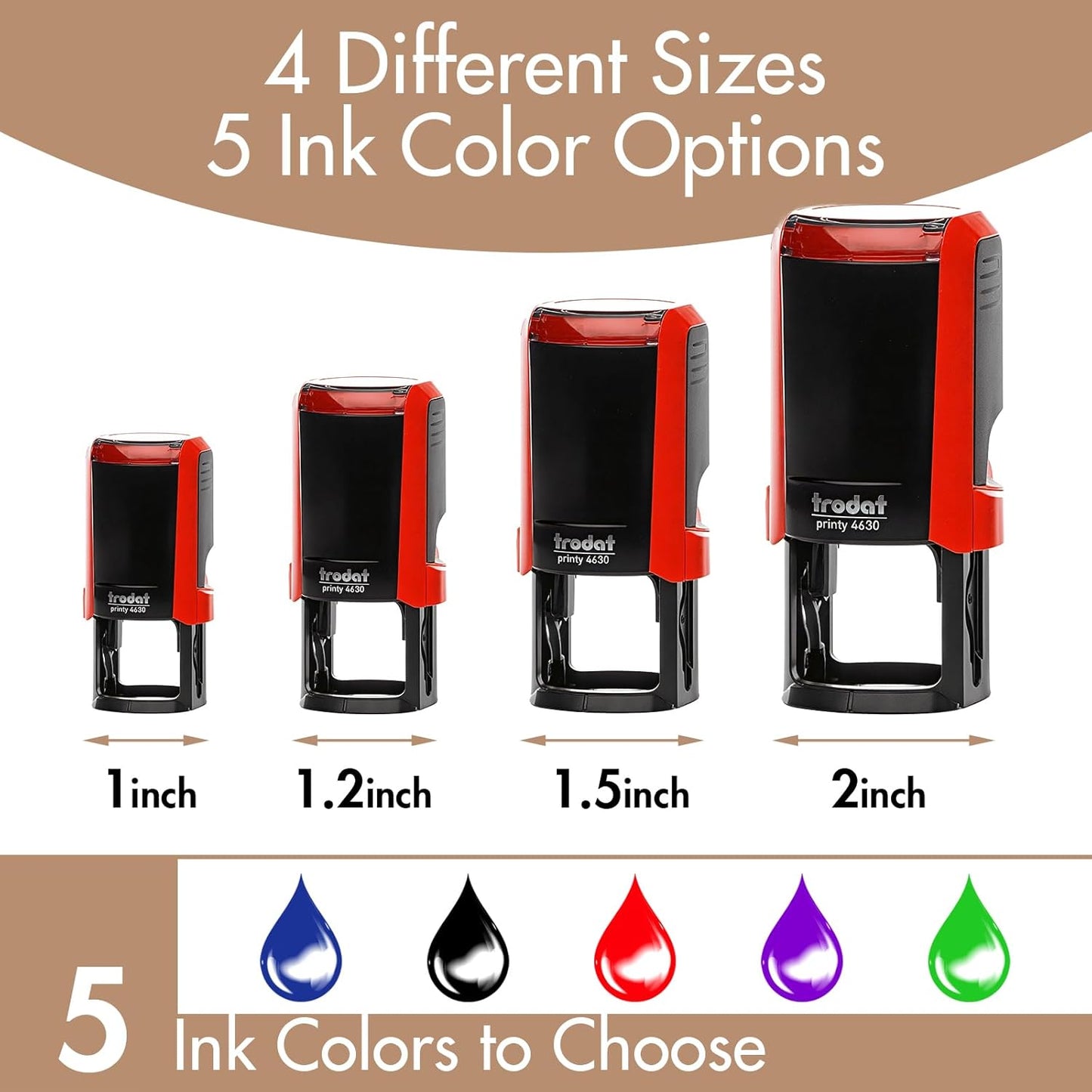 Custom Logo Stamps Self Inking, Customized Address Name Stamp, Personalized Stamp Image or Text,4 Different Sizes,5 Ink Color Options (Round)