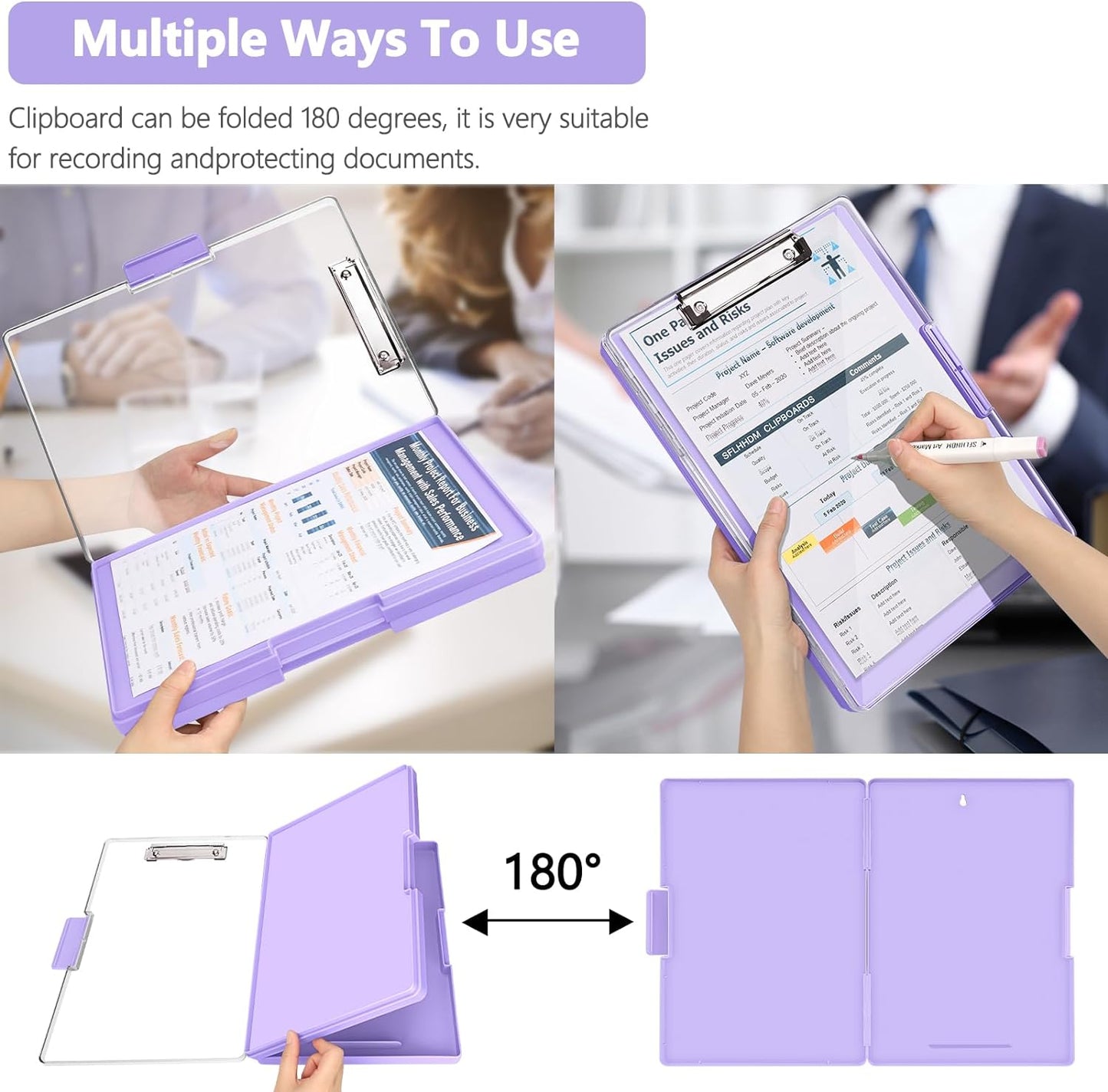 Clipboard with Storage,Heavy Duty Clip Boards 8.5x11 with 2 Storage Case,Clear Visible Top Panel Storage Clipboards,Side Opening Clip Boards,Nursing Clipboard Folder Case for Office Supplies-Purple