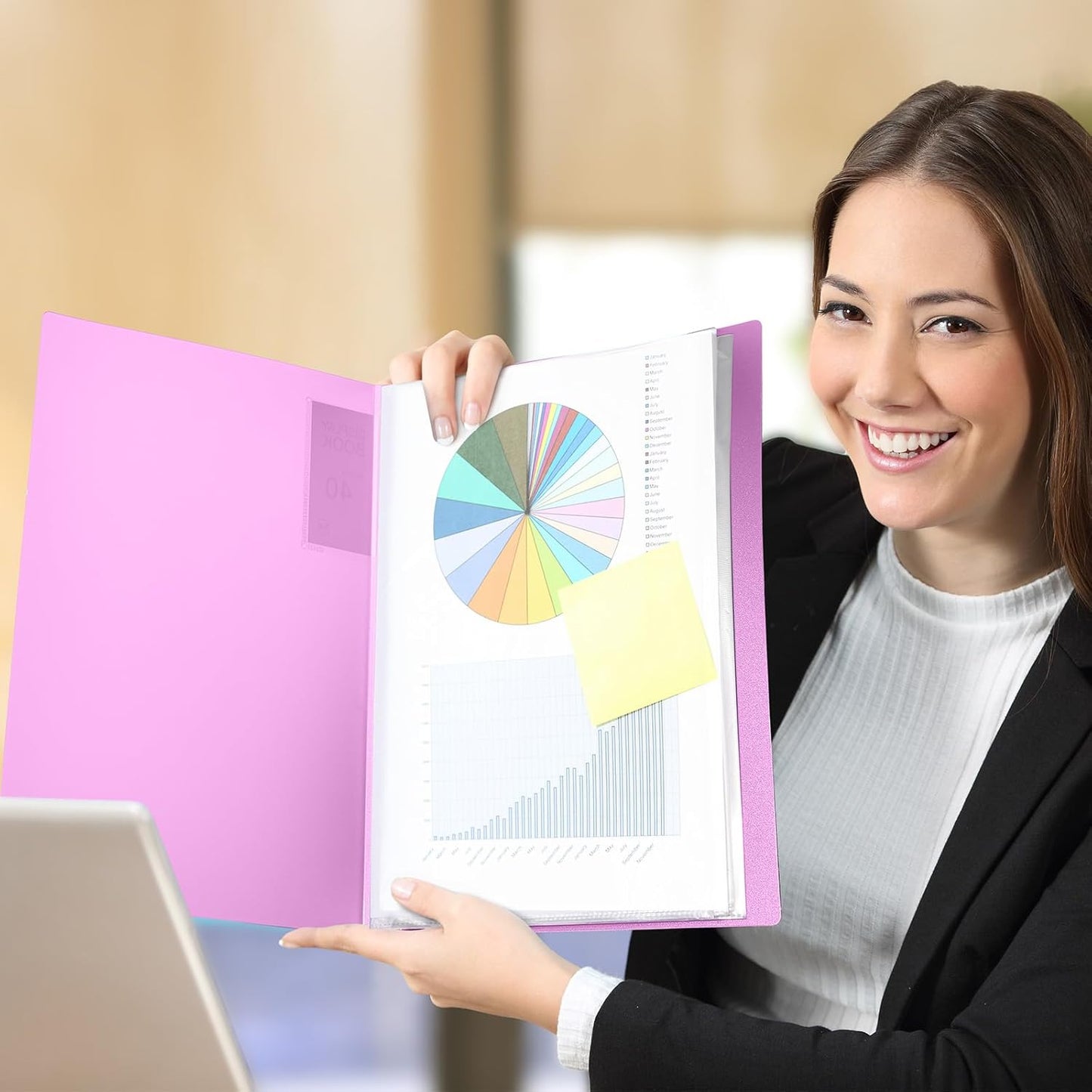 Marspark 6 Pcs Binder with Plastic Sleeves Large 8.5" x 11" Display Presentation Book 40 Pocket 80 Pages Art Portfolio Folder Clear Sheet Protector for Photo Document (Pink)