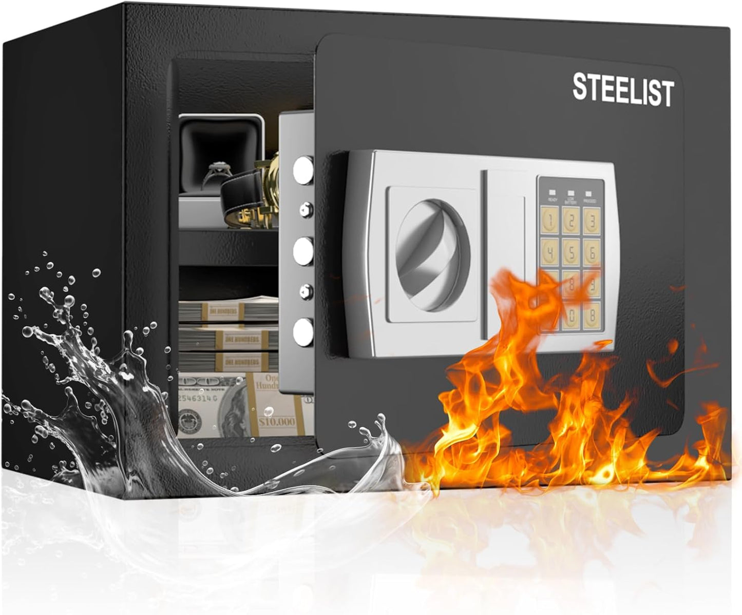 0.8 Cubic Fireproof Waterproof Safe, Security Digital Box with Removable Shelf, Cash Box for Home, Fireproof Safe for Documents, Jewelry, Gun, Valuables, Safety Box, Black