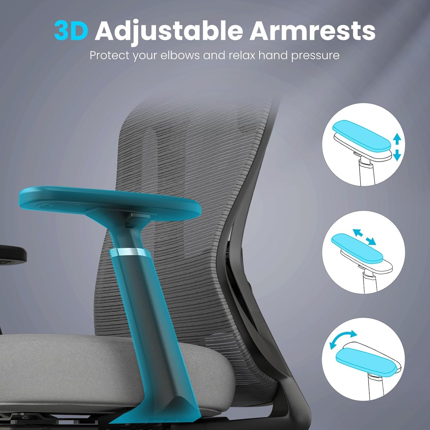 Farini Office Chair Ergonomic Desk Chair, High Back Computer Chair with Wheels, Home Sutdy Chair for Heavy People, Office Chair Adjustable Seat Depth, 3D Armrests and Adjustable Headrest, Gray