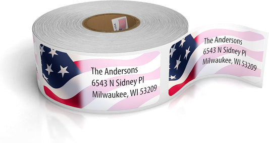 Customized Personalized Address Labels - Made in The USA by Kenco (500 Labels, American Flag)