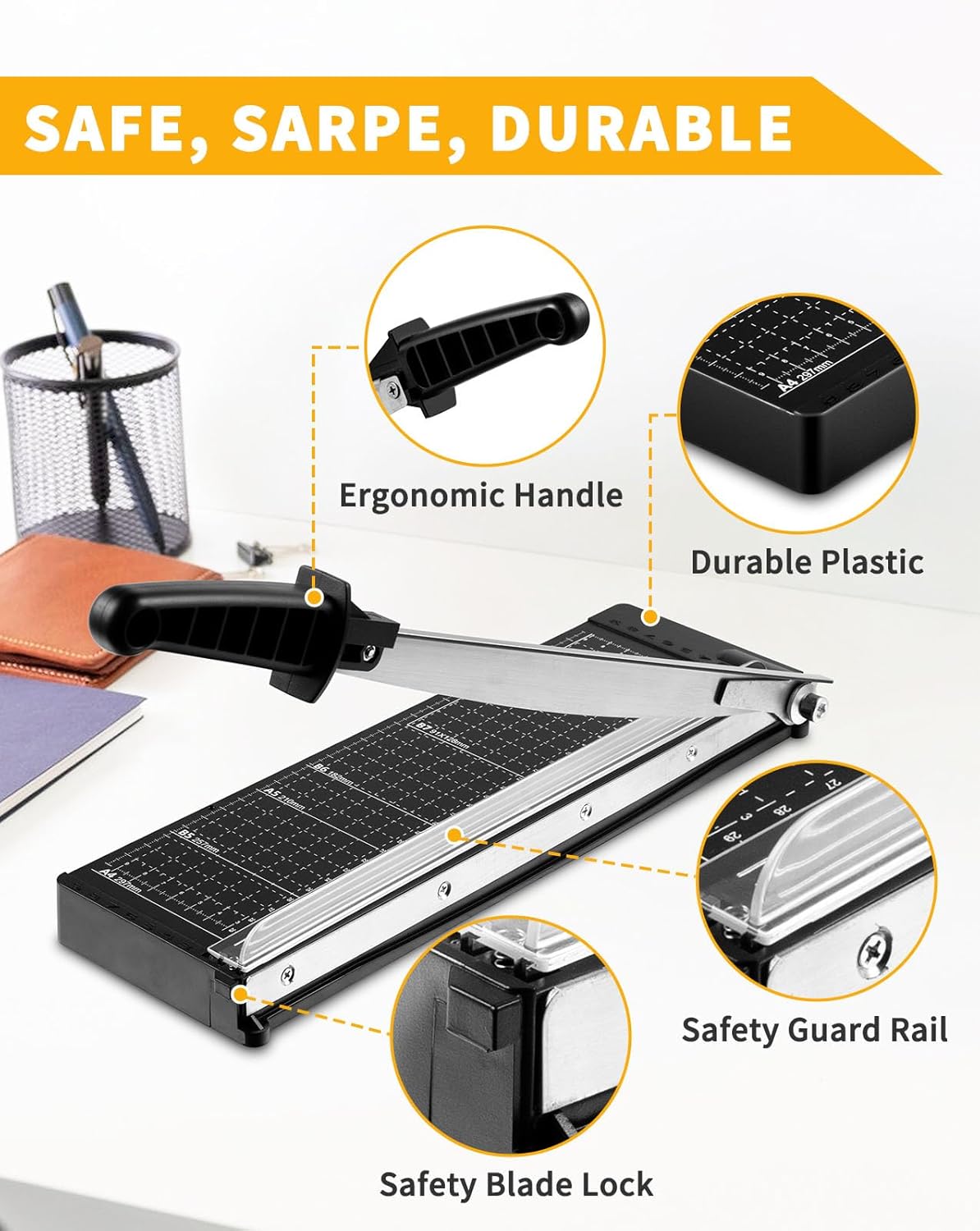 MAKEASY Paper Cutter 12 Inch, 8 Sheet Capacity, Heavy Duty Paper Cutter for Cardstock, Guillotine Paper Trimmer for Crafting, Classroom and Office