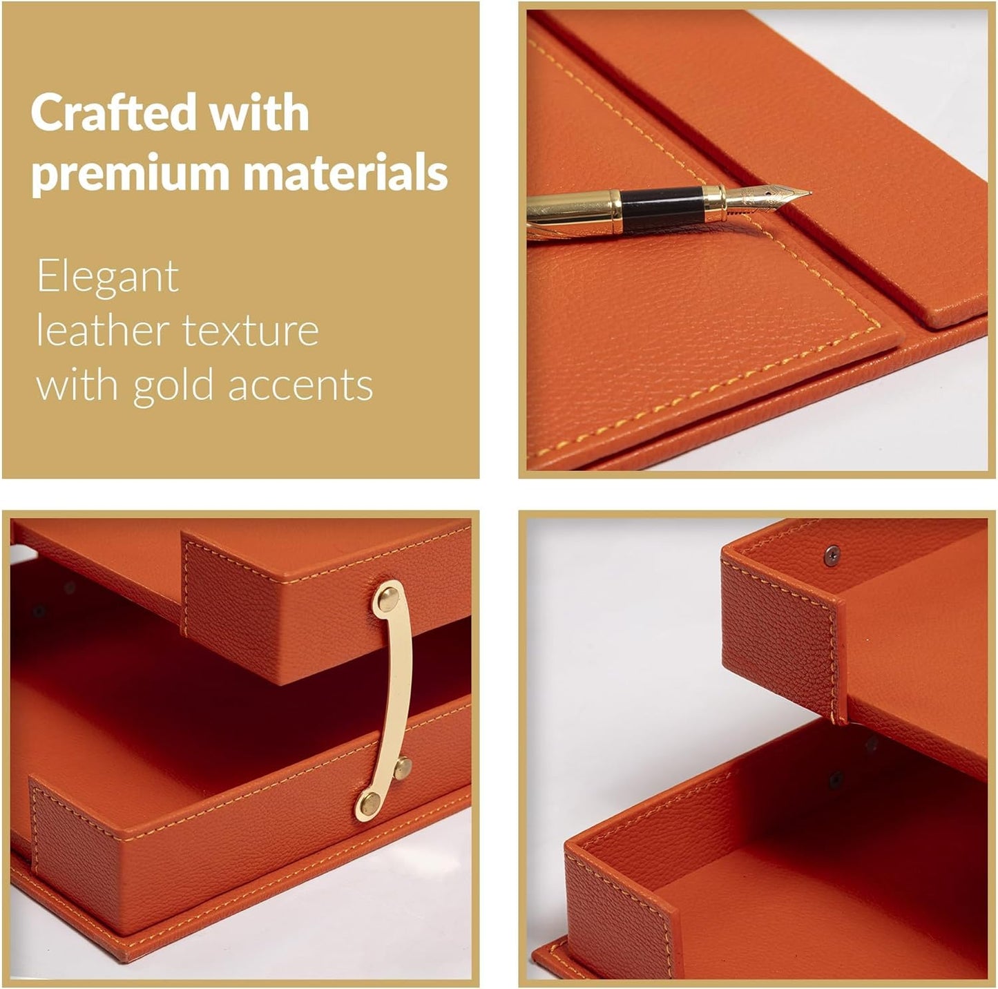 MOOGCO Bonded Set Luxury Leather Desk Pad & Desk Organization Essentials Desk Organizer Leather Desk Organizer