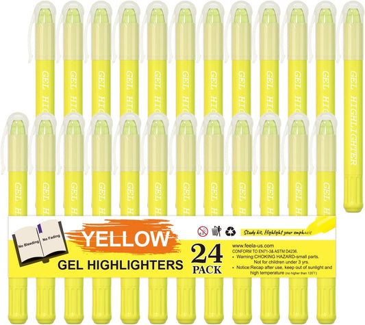 feela 24 Pack Yellow Gel Bible Highlighters Markers Pens Journaling Supplies, No Bleed Through For Highlighting Journal School Office