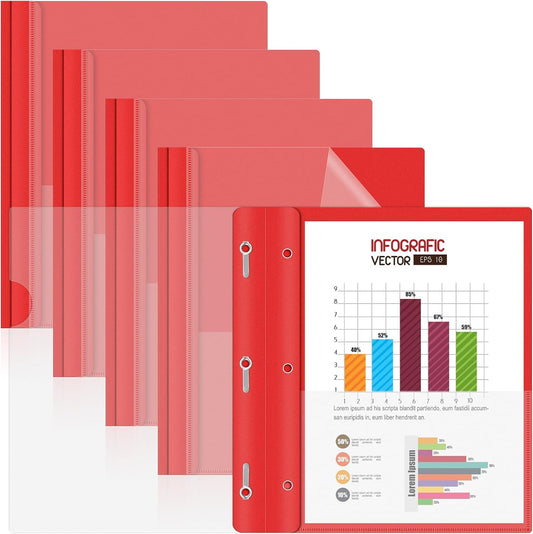 HAUTOCO 5 Pack Plastic Report Covers with 3-Prong Fasteners Clear Front Presentation Folders Resume Folders for 8.5x11 Letter Size Paper, Document Report Cover for School Office Business, Red
