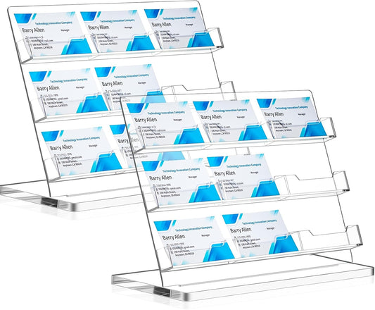 2 Pack Business Card Holder for Desk 9 Slots Freestanding Clear Acrylic Business Card Holder Display Stand Multiple Organizer for Office Meeting Exhibition Home