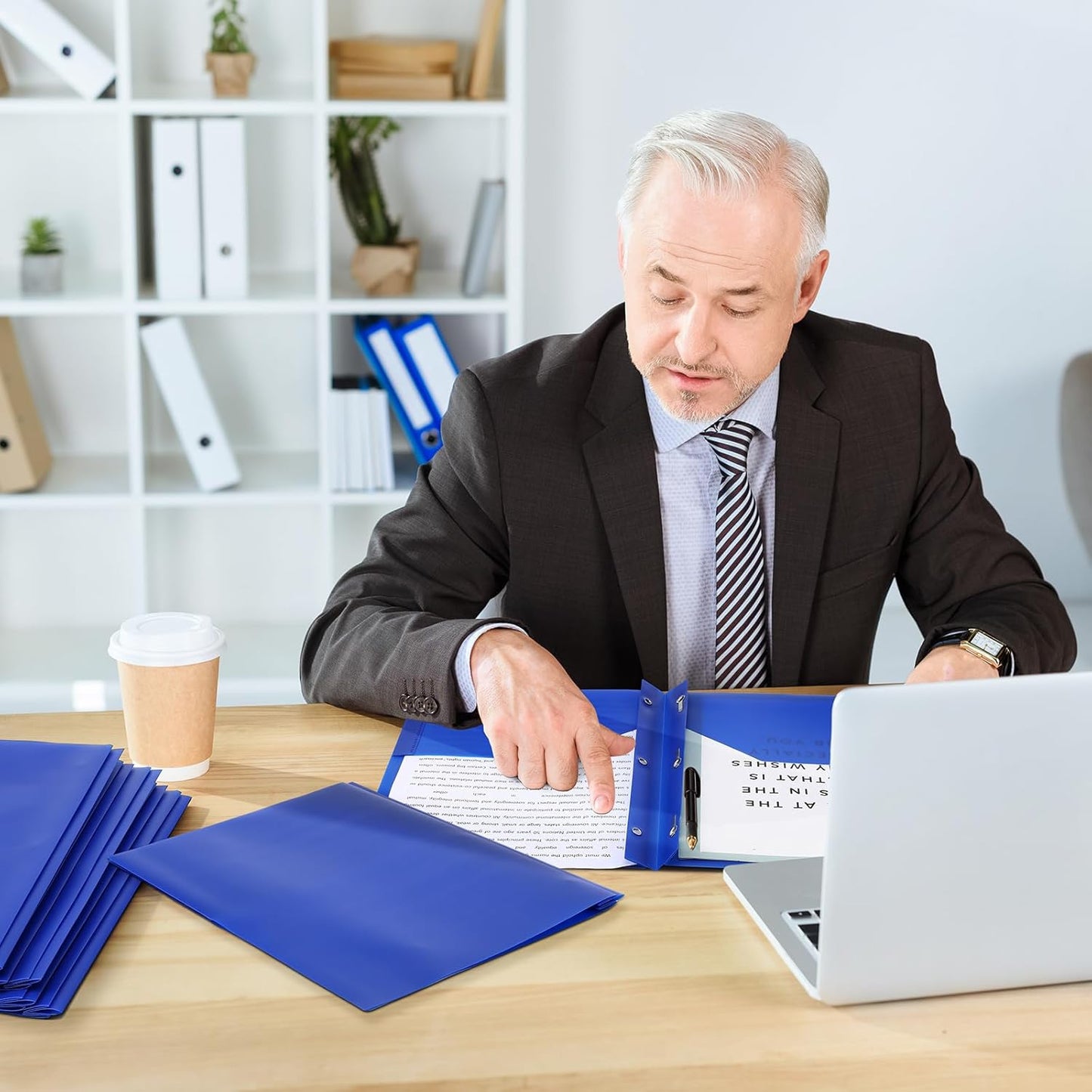 Patelai 48 Pcs Plastic Folders with 2 Pockets and 3 Prongs Home Folders with Card Slot Letter Size Heavy Duty Report Covers for Back to School(Blue,Classic)