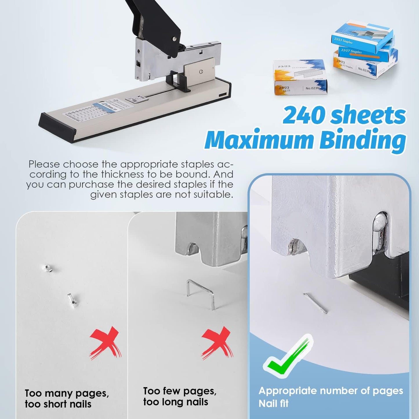 Heavy Duty Stapler - Effortless 240-Sheet Office Stapler with Adjustable Paper Guide, Super Capacity with 4000 Staples