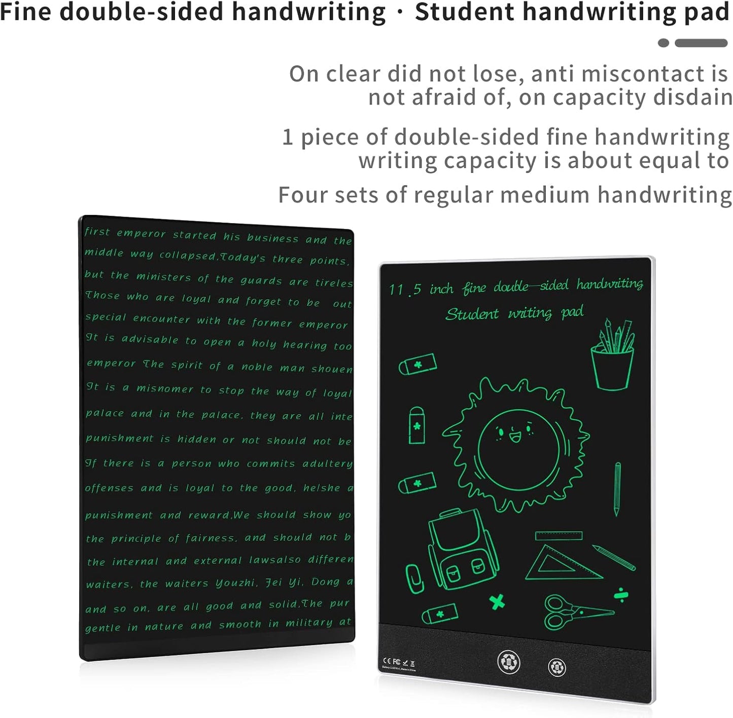 LCD Writing Tablet, 11.5in Double Display Erasable Reusable Electronic Drawing Pads, Electronic scratchpad for Kids and Adults Black