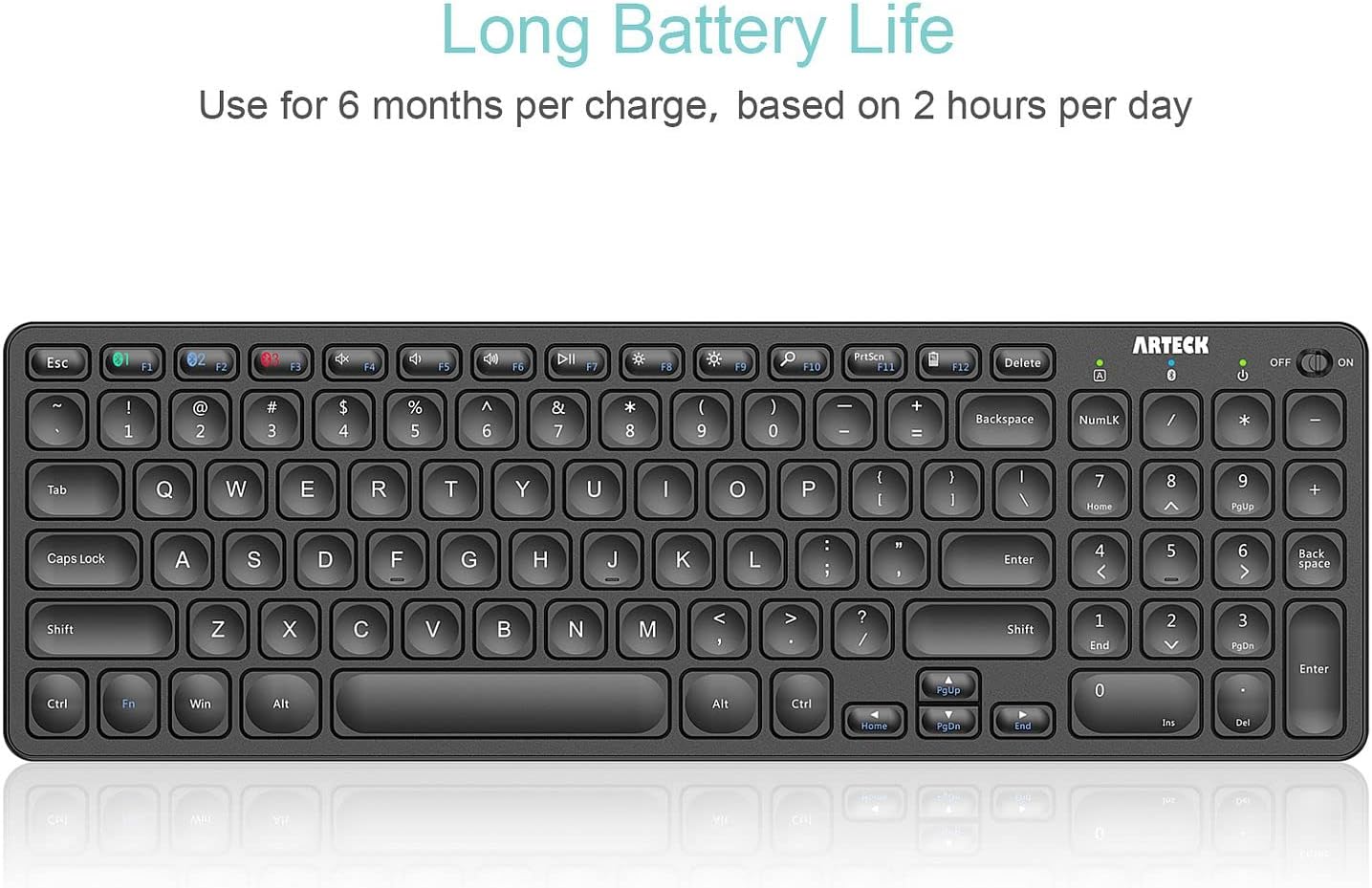 Arteck HB305-2 Universal Multi-Device Bluetooth Keyboard Ultra Compact Wireless Bluetooth Keyboard with Media Hotkeys for Windows iOS iPad OS Android Computer Desktop Laptop Surface Tablet Smartphone