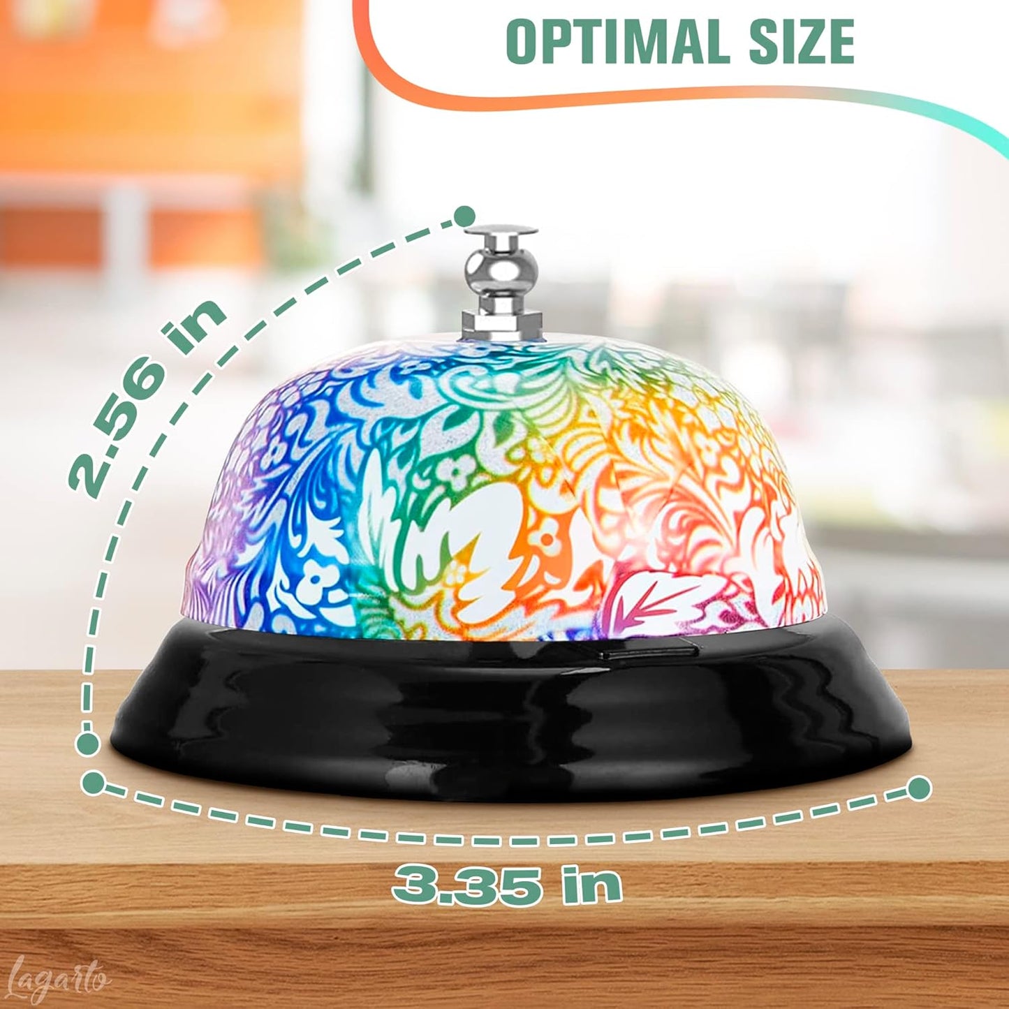 Desk Bell for Service – Floral Design Classroom Bell for Teachers, Stainless Steel 3.35 x 2.56 with Non-Slip Base & Clear Sound, Easy to Clean – Desk Bells for Classroom, Hotels, Stores & Offices