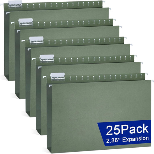 gisgfim 25 Pack Reinforced 11x17 Hanging File Folders 1/5 Cut Heavy Duty Hanging File Folders with Plastic Tabs & Label Cards Expanding Hangers File Organizer for Drawing Engineering Document (Green)