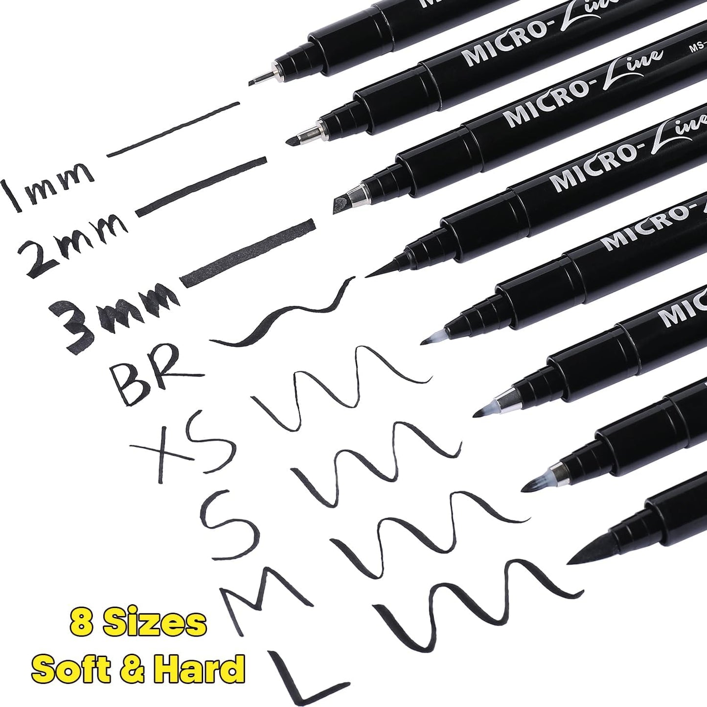 Dyvicl Hand Lettering Pens, Calligraphy Brush Pens Art Markers for Beginners Writing, Sketching, Drawing, Illustration, Scrapbooking, Journaling, Black Ink Pen Set, 8 Sizes