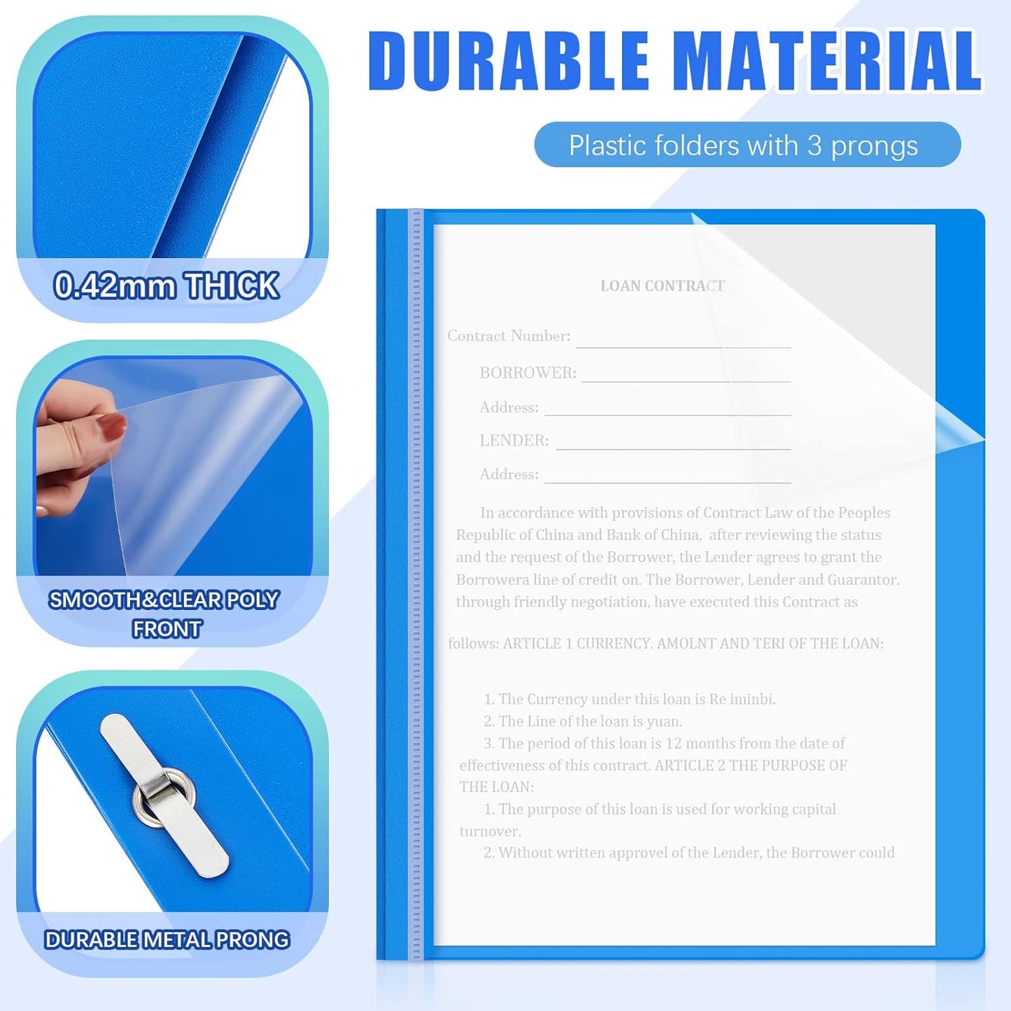 Teling 24 Pcs Clear Front Report Covers with 3 Prongs Presentation Folders Plastic Resume Portfolio Report Letter Size Presentation Binder for Paper Document School Office(Blue)