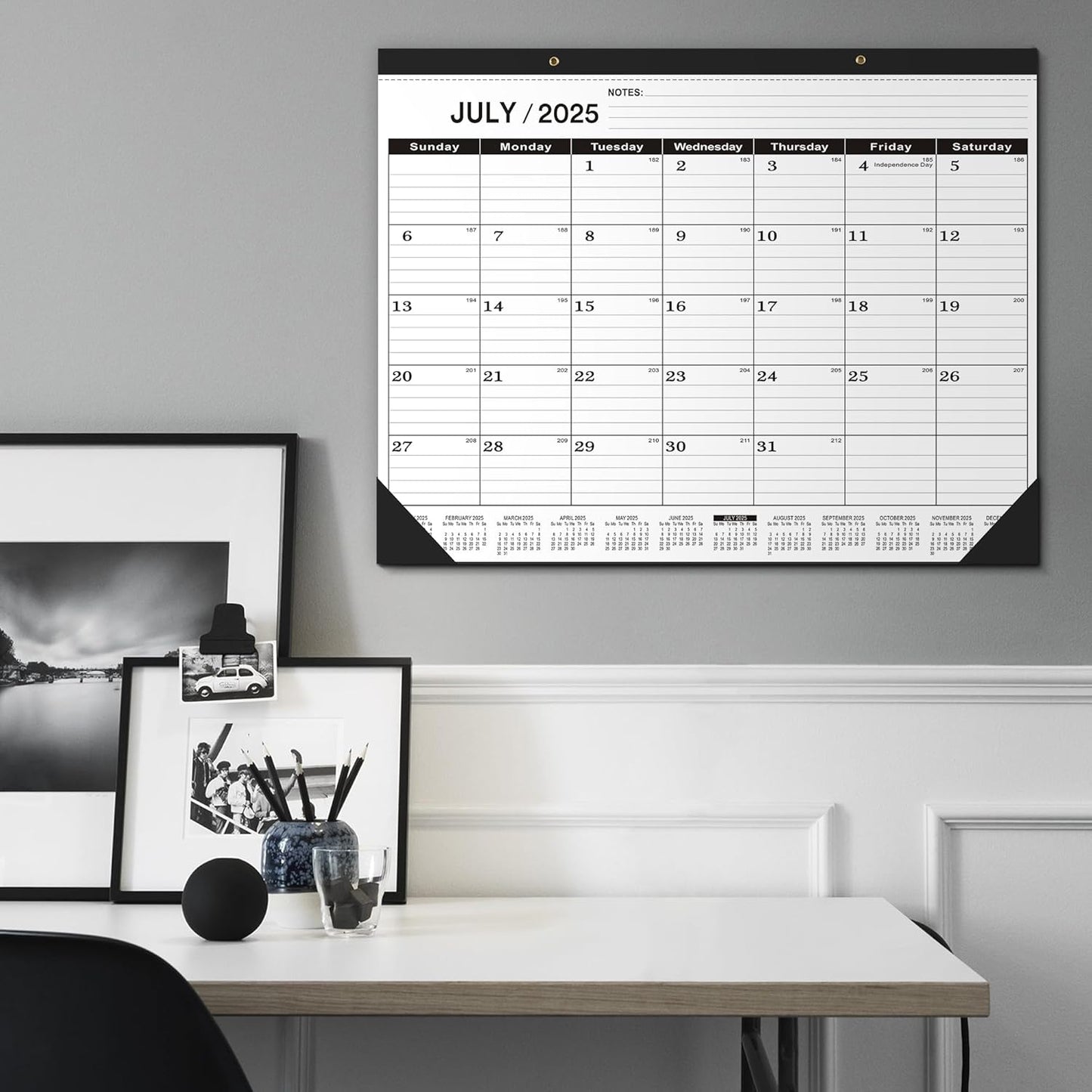 Desk Calendar 2025-2026,July 2025 to December 2026,Desk calendar 2025-2026 Large 22x17, Classroom Calendar 2026 with PVC Cover,Round Holes& NOTES List (Black),18 Months Calender 2026