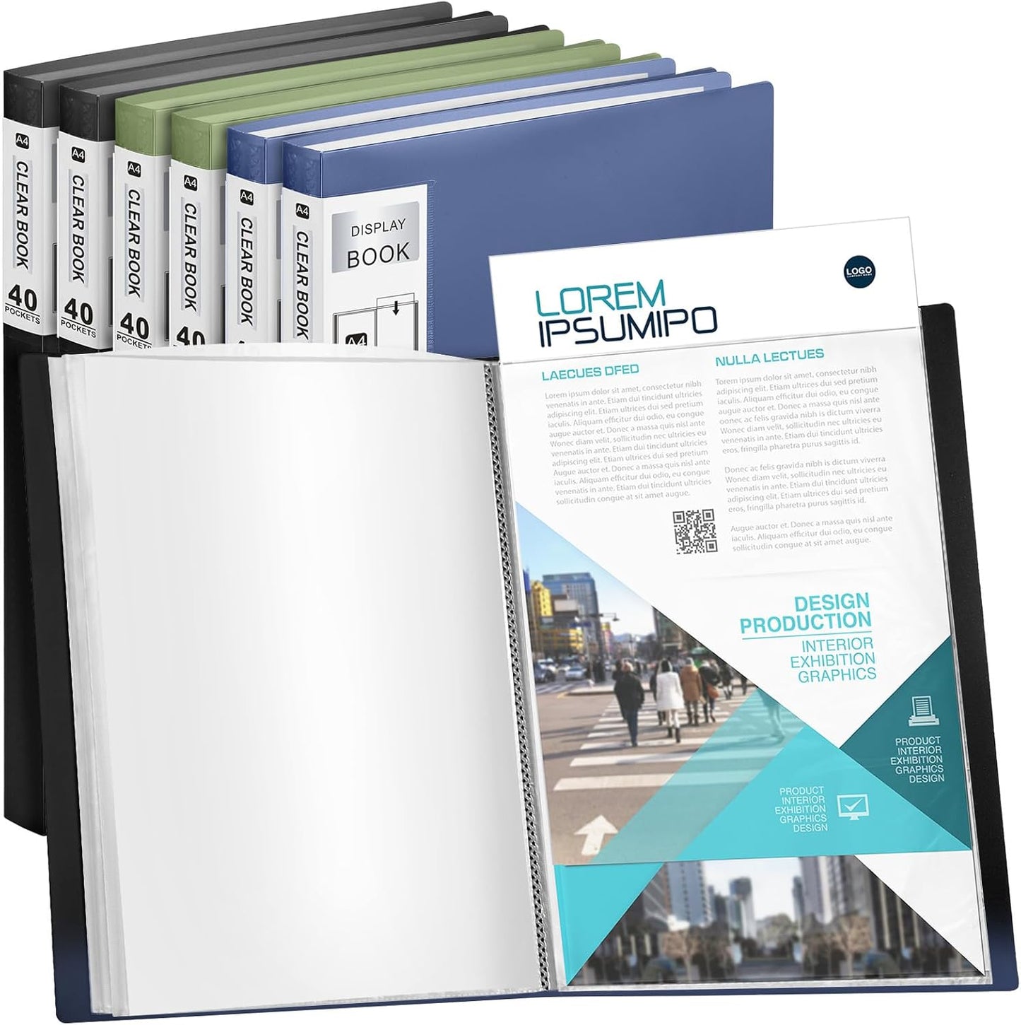 Marspark 6 Pcs Binder with Plastic Sleeves Large 8.5" x 11" Display Presentation Book 40 Pocket 80 Pages Art Portfolio Folder Clear Sheet Protector for Photo Document (Black,Green,Blue)