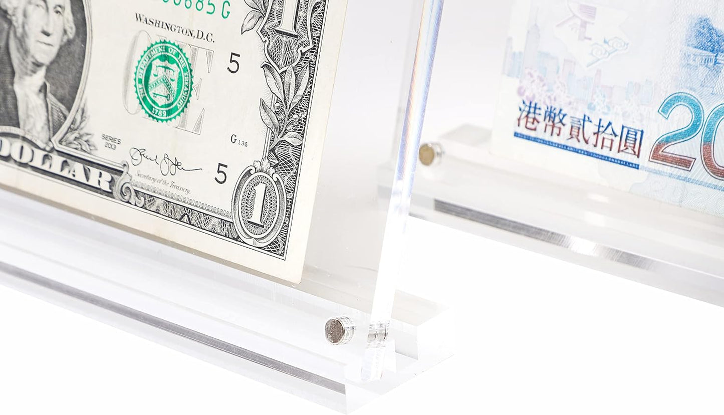 IEEK Acrylic Dollar Bill Frame Currency Holder Clear Paper Money Holders for Collectors Currency Ticket Protector Dollar Bill Display Stand,7.3 x 3.5 Inch,2 Pack