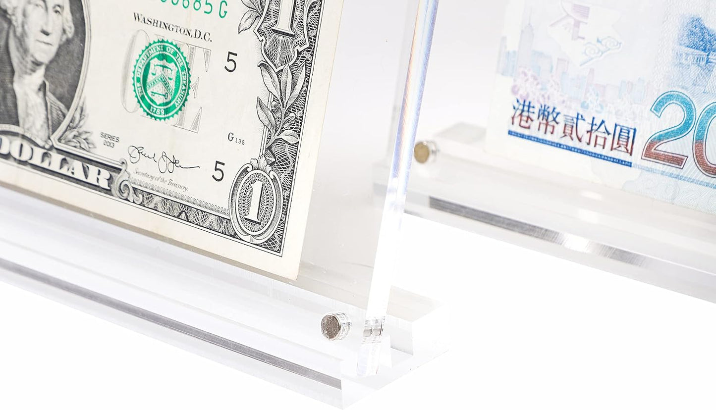 IEEK Acrylic Dollar Bill Display Case Dollar Frame Clear Paper Money Holders Currency Ticket Protector Paper Money Frame for Bill Collectors,7.3 x 3.5 Inch,4 Pack