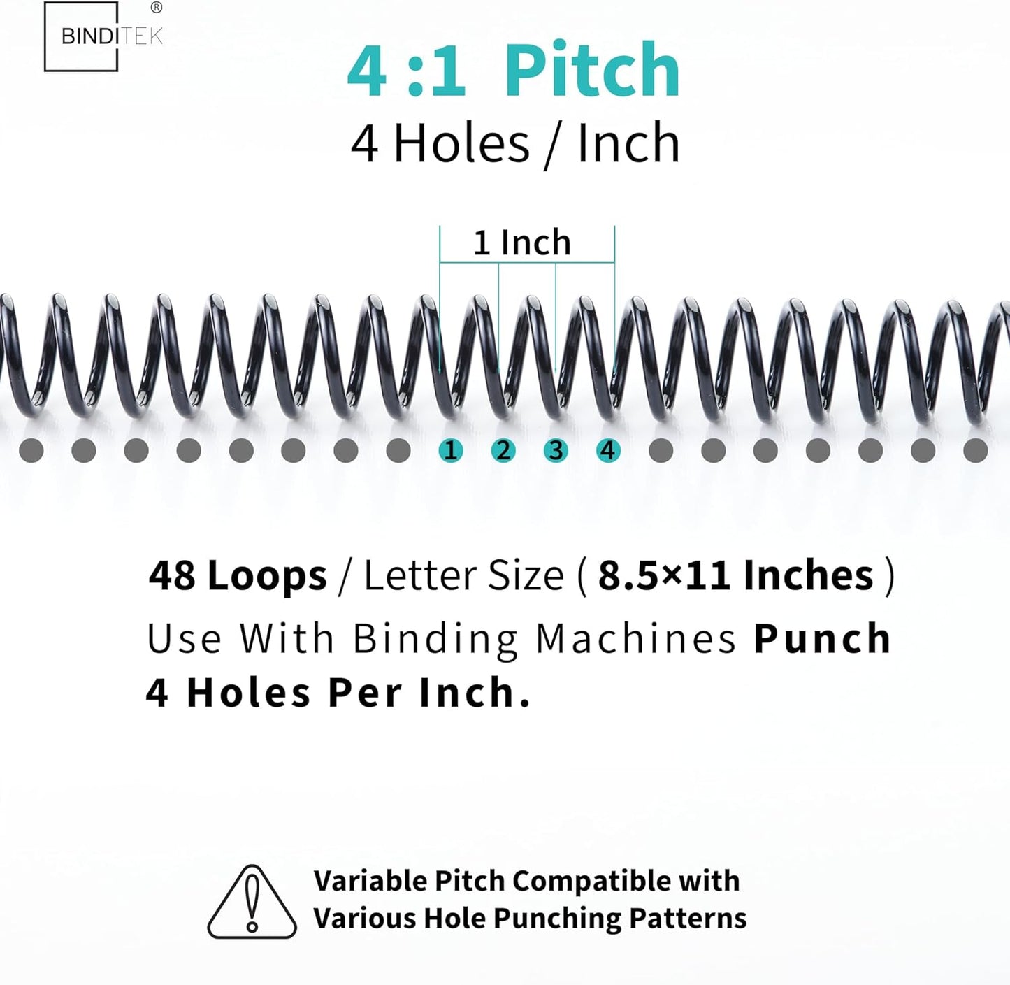 Binditek 200 Pack Plastic Spiral Binding Coils,8 Different Sizes (1/4",5/16",3/8",1/2",9/16",5/8",3/4",1"), 4:1 Pitch, Black, for Letter Size