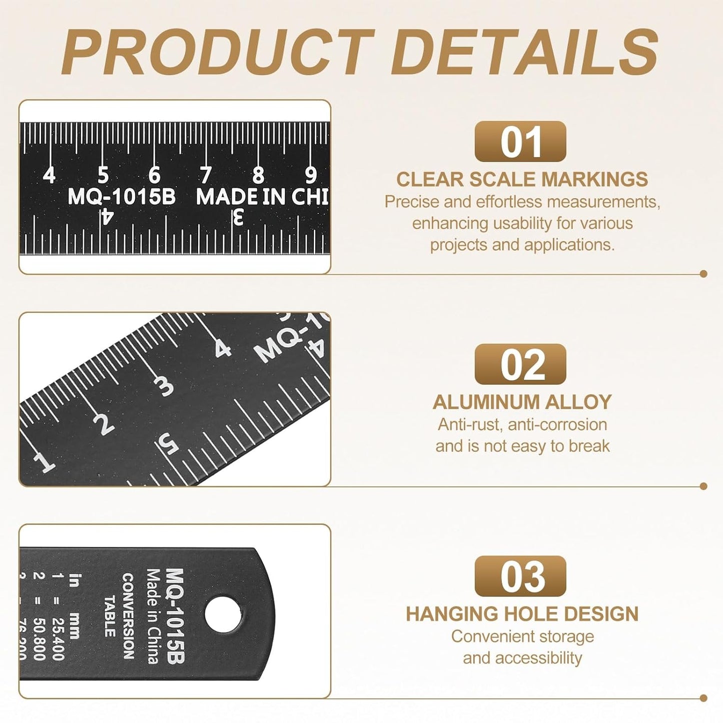 HARFINGTON 2pcs Metal Straight Ruler 15cm Metric SAE Aluminum Alloy Measuring Rulers Scale Tool with Hole for Measure Study Reading Classroom Office, Black