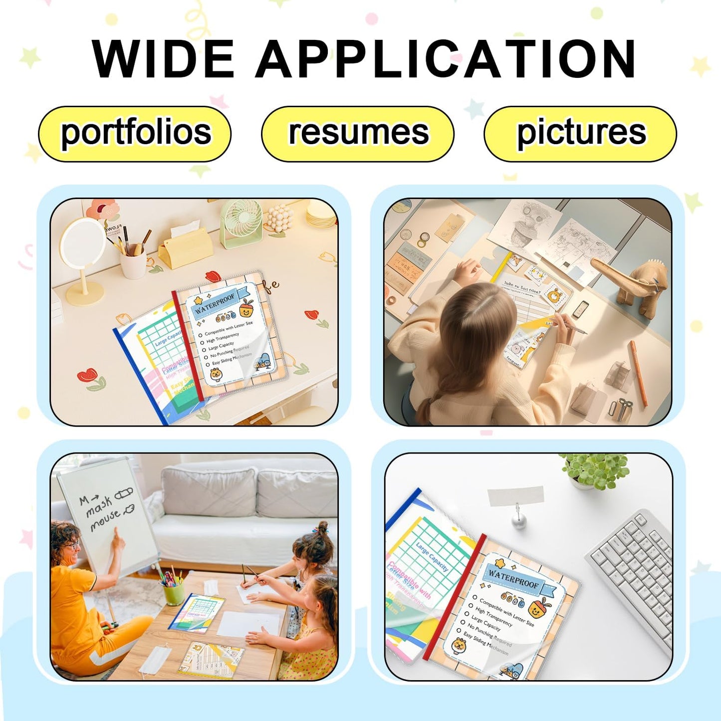 TOTiyea 40 Pack Clear Report Covers with Sliding Bars, 9mm (70 Sheet Capacity) Colorful Sliding Bar File Folders, for Letter Size