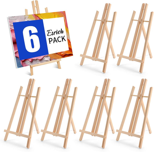 ESRICH 6 Pack 16in Wood Easels,Tabletop Easel for Painting,Painting Party, Displaying Canvases, Kids Student Table School Desktop, Portable Canvas Photo Picture Sign Holder