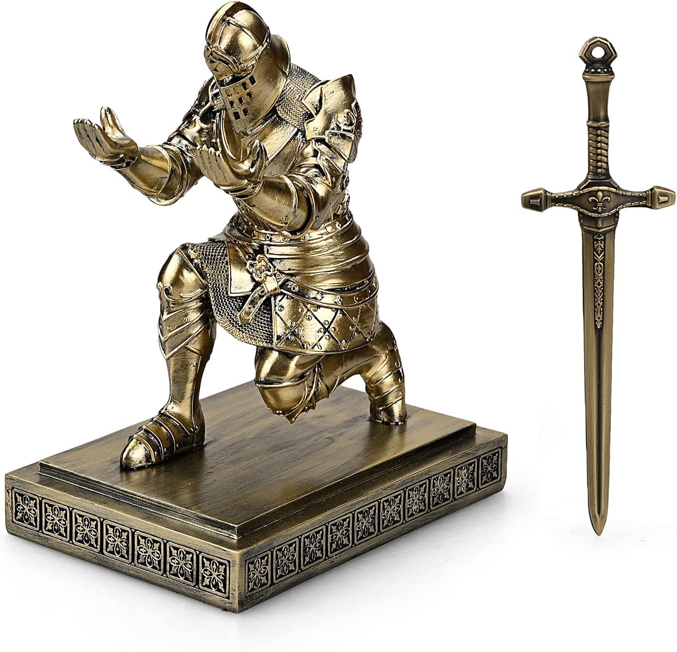King's Guard Knight Pen Holder Pen Stand Desk Organizers and Accessories Resin Pencil Holder as Gift for Office and Home (Bronze)