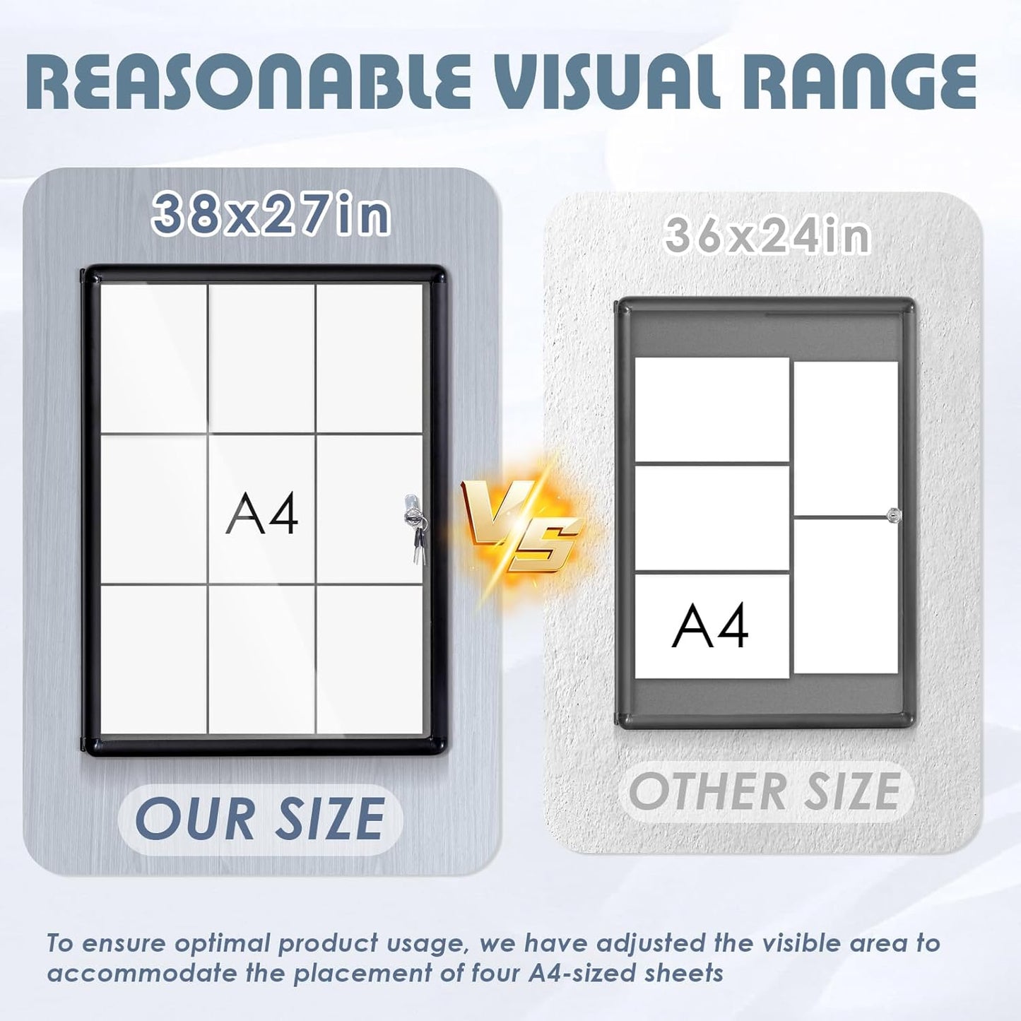 Enclosed Bulletin Board Lockable Display Case Message Board with Locking Door for Indoor, Grey Felt, Black Aluminum Frame, 38 X 28 in