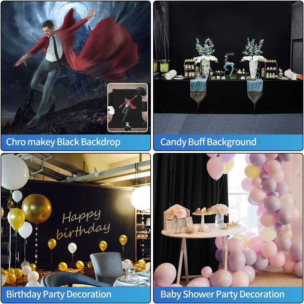 HEMMOTOP Black Backdrop Background, 6x9 ft Polyester Fabric Chromakey Black Screen Backdrops Collapsible for Photoshoot, Birthday Party, Wedding, Photography (Backdrop only)