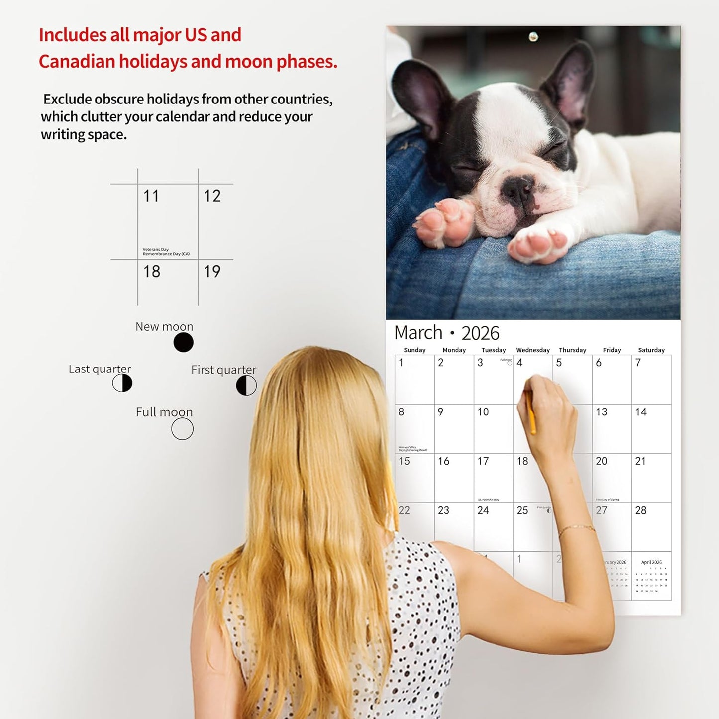 2026 Wall Calendar,Calendar 2026, November 2025 - December 2026, Wall Calendar Puppy Dog, 12" x 24" Opened,Full Page Months Thick & Sturdy Paper for Calendar Organizing & Planning