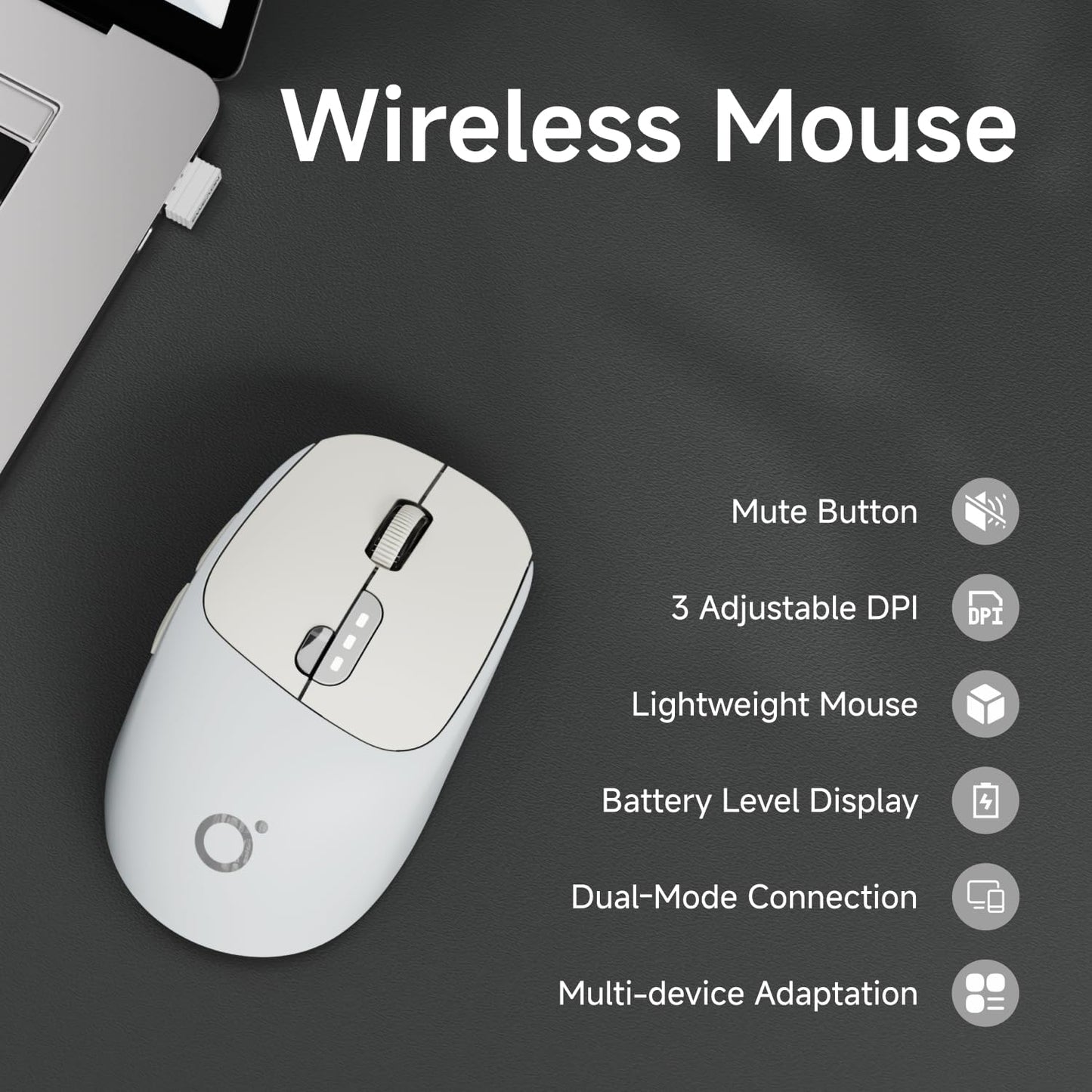 EWEADN Q5 Wireless Mouse, Bluetooth & 2.4G Quiet Computer Mouses with 1600 DPI, Battery Level Display, Ergonomic Office Mouse,6 Button Portable Cute Cordless Mice for Laptop/PC/Mac- Grey