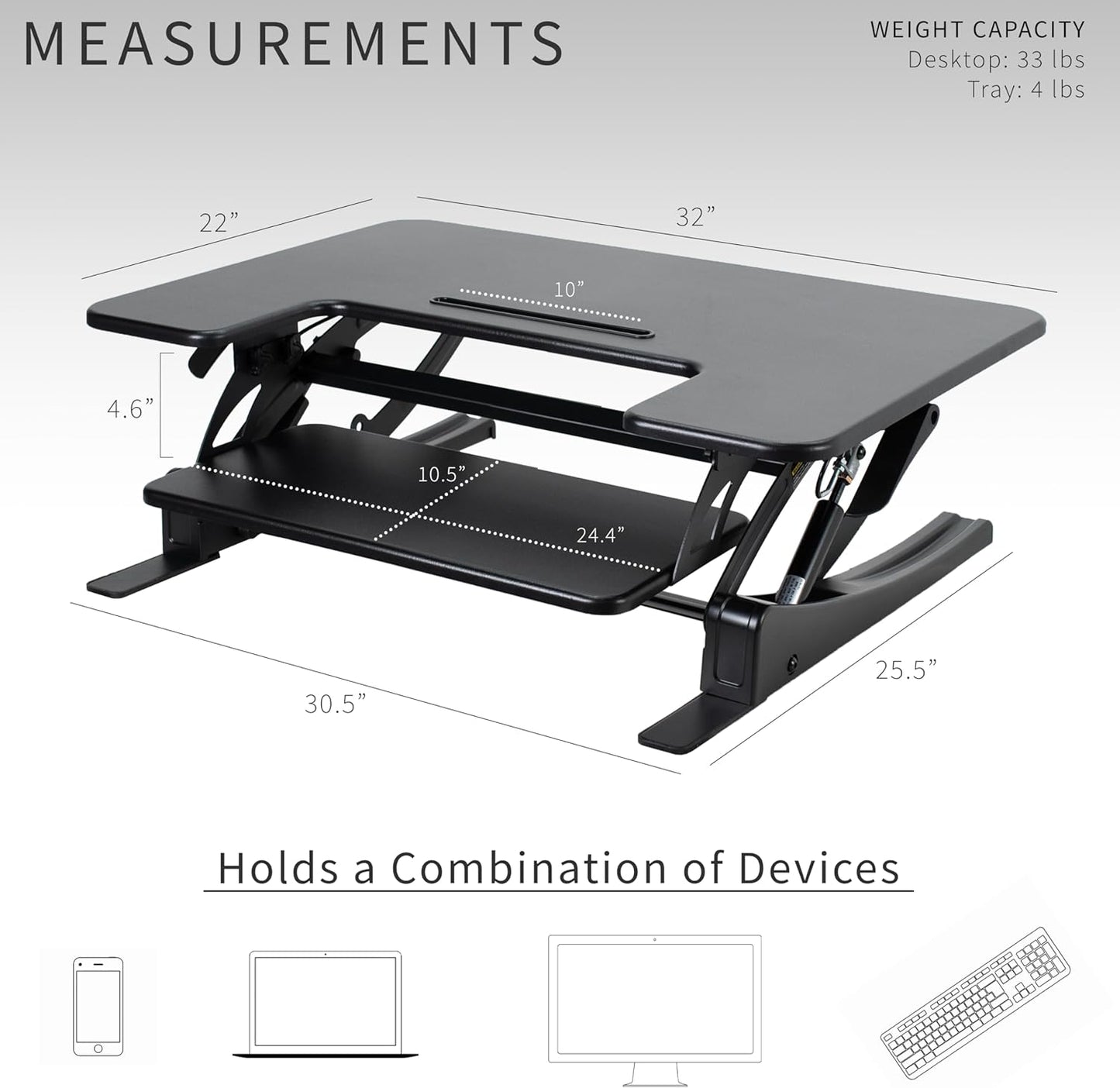 VIVO 32 inch Height Adjustable Stand Up Desk Converter, V Series, Quick Sit to Stand Tabletop Dual Monitor Riser Workstation, Black, DESK-V000VS