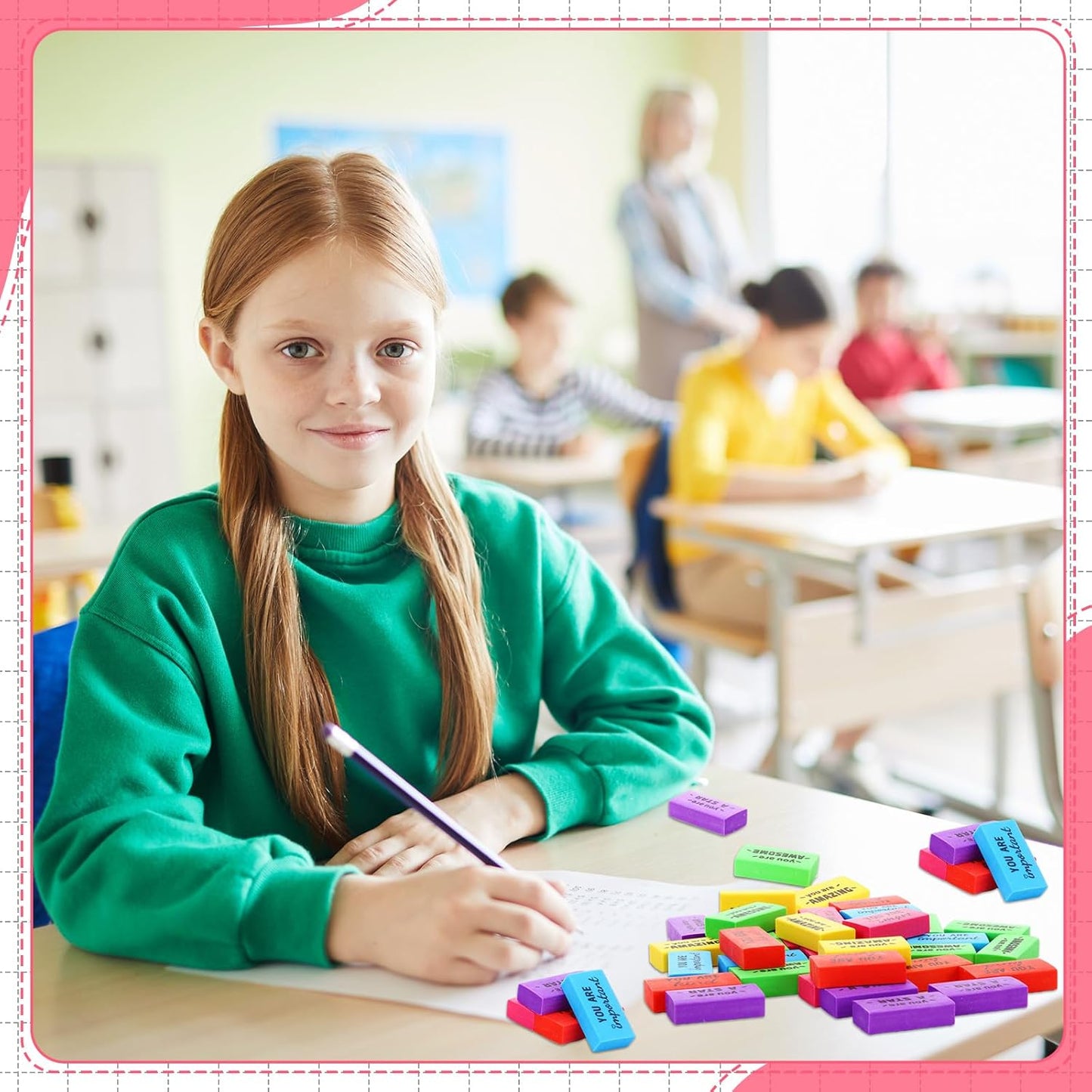 180 Pcs Inspirational Erasers for Kids Christian Pencil Erasers Bulk, Back-to-School Gifts Motivational and Cute Supplies for Students Classrooms, Drawing (Multicolor,Motivational)