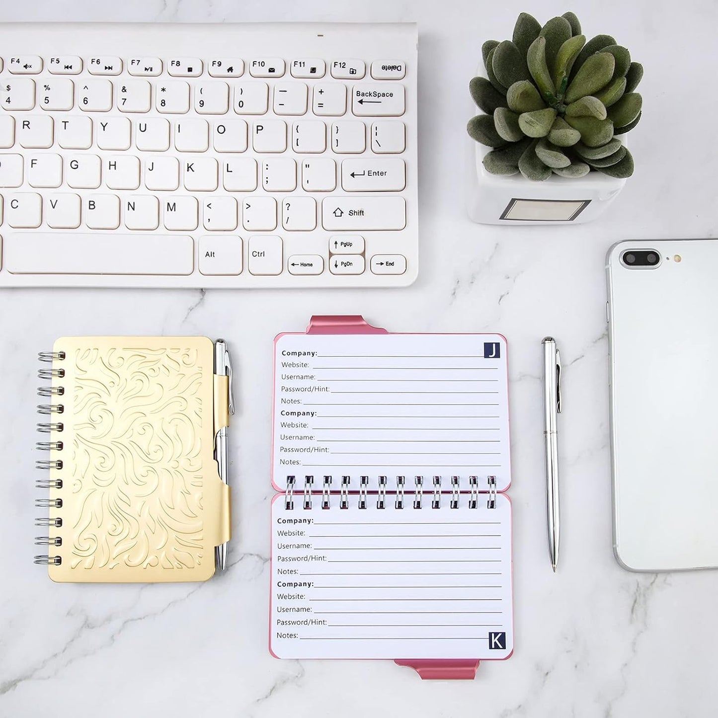 Zonon 2 Pcs Mini Password Book with Alphabetical Tabs Metal Password Keeper Book Portable Organizer Elegant Mandala Pattern Notebook with Pen, Spiral Bound for Information(Beige, Pink)