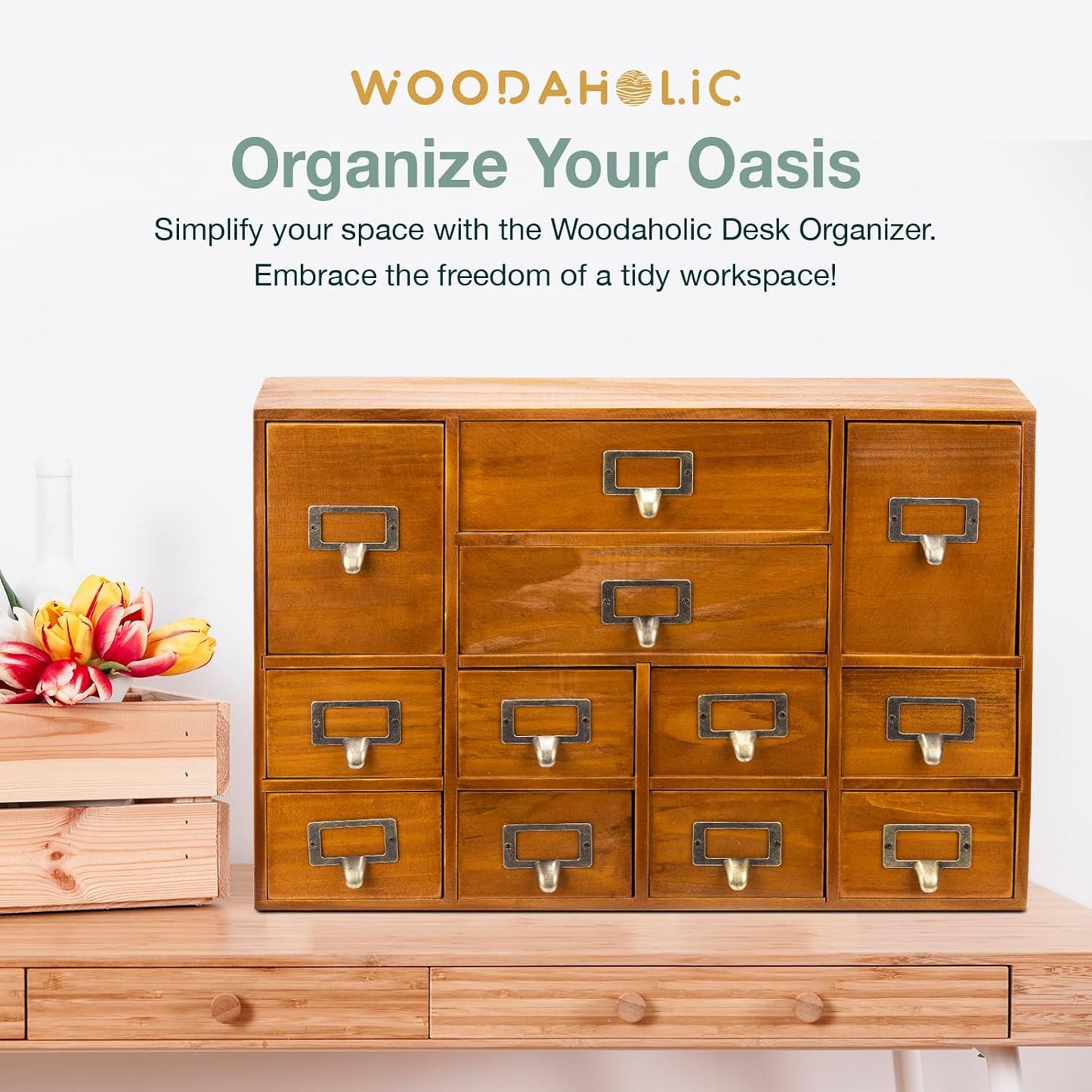 12-Drawer Apothecary Cabinet - Index Card Organizer - Vintage Chest of Drawers - Mahogany Wooden Organizer - Office Desktop Drawer Organizer for Herb Storage, Apothecary Diaries, Tea Collection
