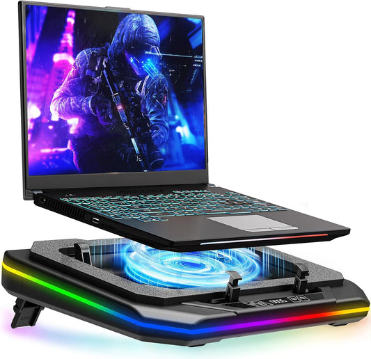 MOUNT PRO Gaming Laptop Cooling Pad, RGB Laptop Cooler Stand with Powerful Turbofan (3500 RPM), Height Adjustable Laptop Fan Cooling Pad for 13-19 Inches Notebook, with Sealed Foam, Touch Control