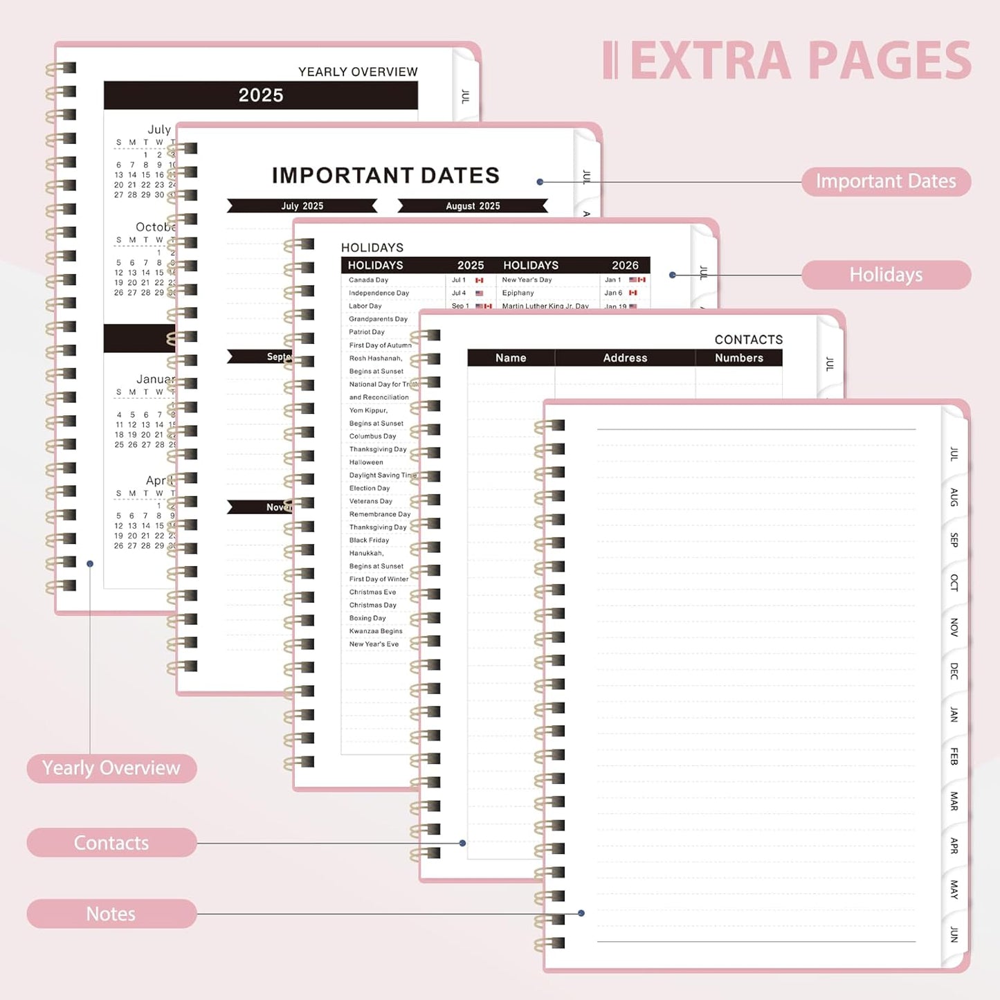 Planner 2025-2026 for Women & Men, Weekly and Monthly Calendar Notebook (July 2025 - June 2026), Hardcover Spiral Bound School Teacher Student Planner with Tabs, Inner Pocket, A5 (6.3" x 8.5")