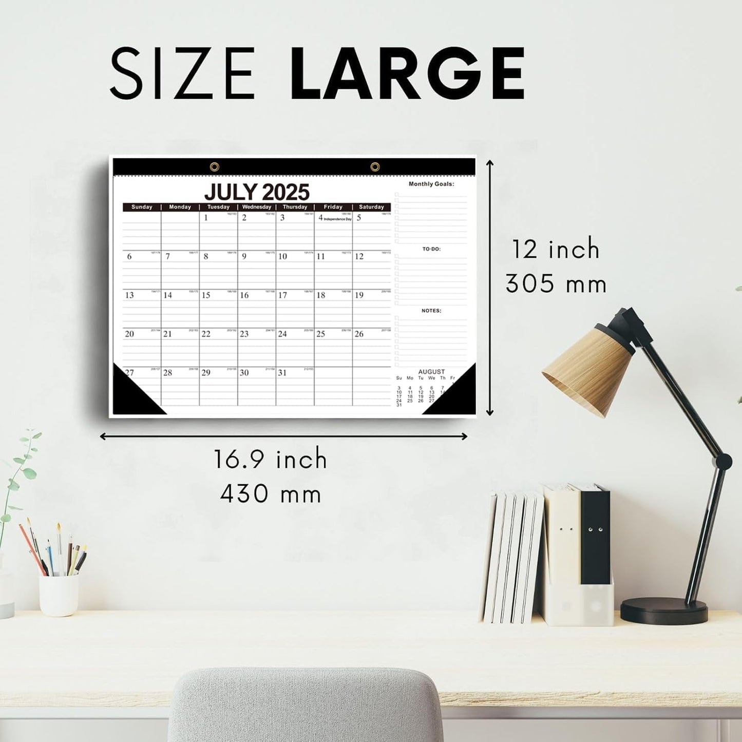 Wall Calendar 2025-2026 with Julian Date,Desk Calendar Wall Calendar from July 2025 to December 2026,18 Months Calendar 17"×12" Thick Paper for Office School Home
