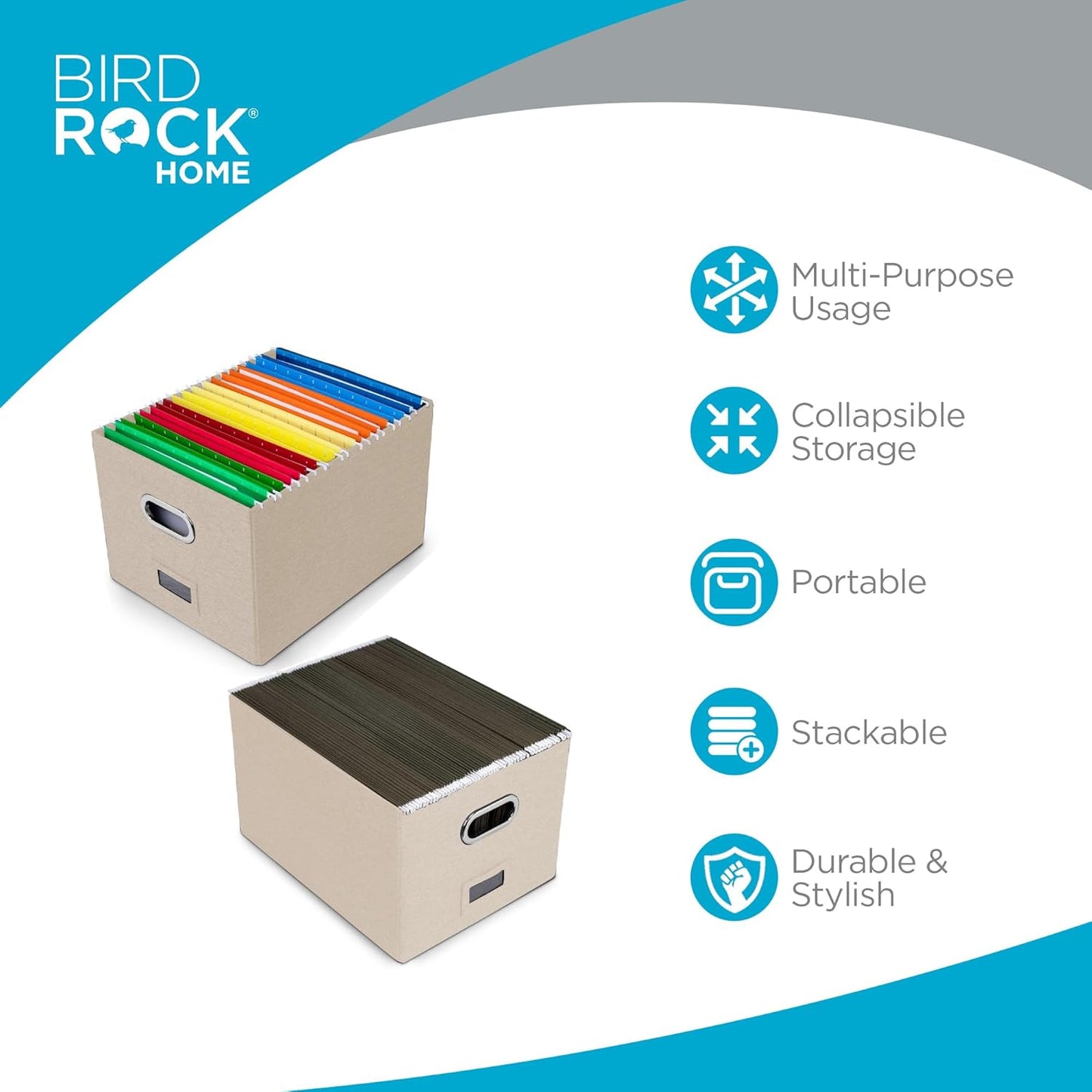 Internet's Best Collapsible File Storage Organizer Box with Lid - Decorative Linen Hanging Filing & Storage Office Box - Letter/Legal - Strong Durable - Toys Blankets Binders - Cream - 1 Pack